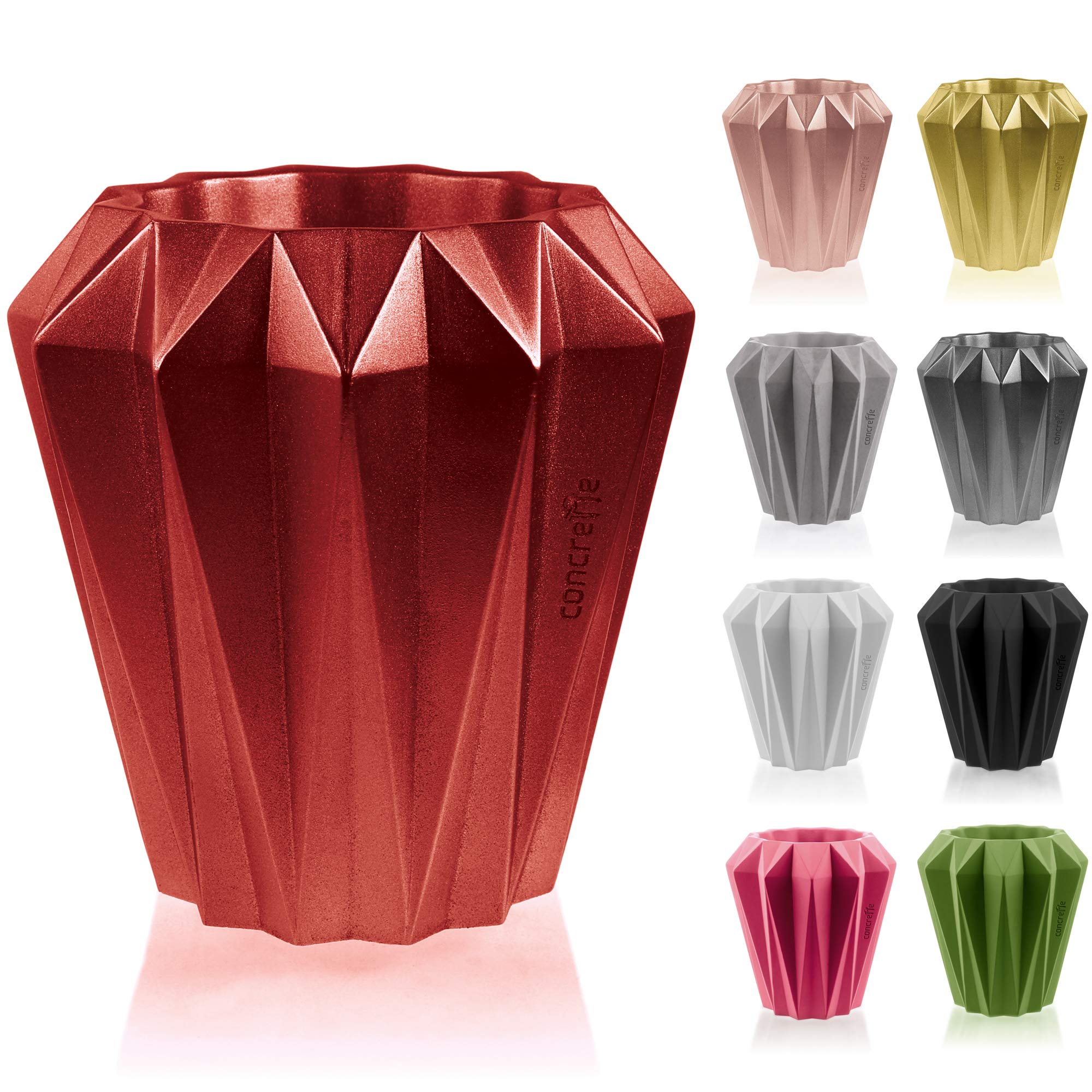 Pot de fleurs de luxe CONCRETTE rouge métallisé d'une finition irréprochable