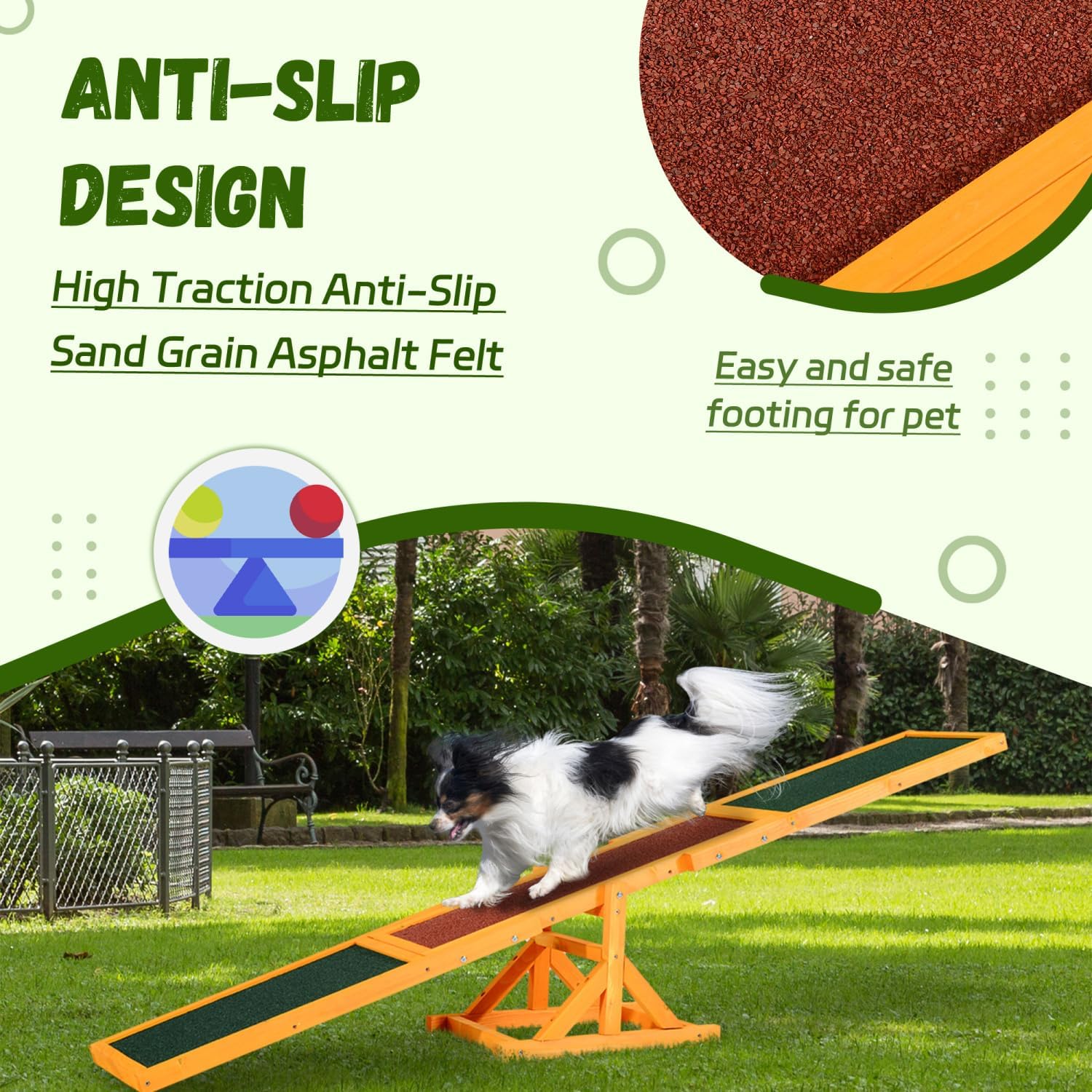 Wooden Dog Agility Seesaw for Training & Exercise - 71" L x 12" W x 12" H