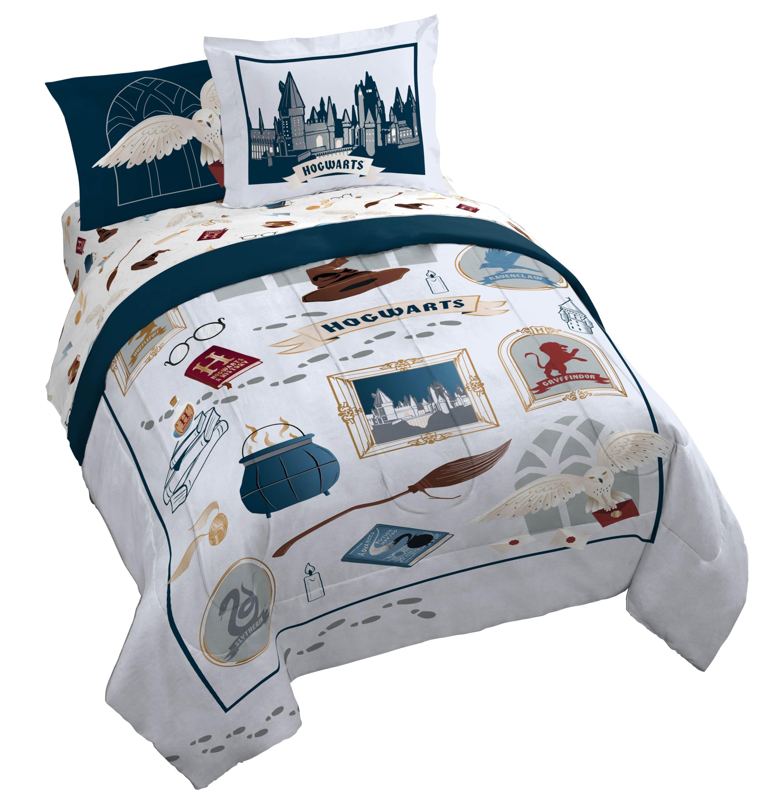 Harry Potter Queen Comforter Set 7 Piece Soft Hogwarts Bedding, Grey