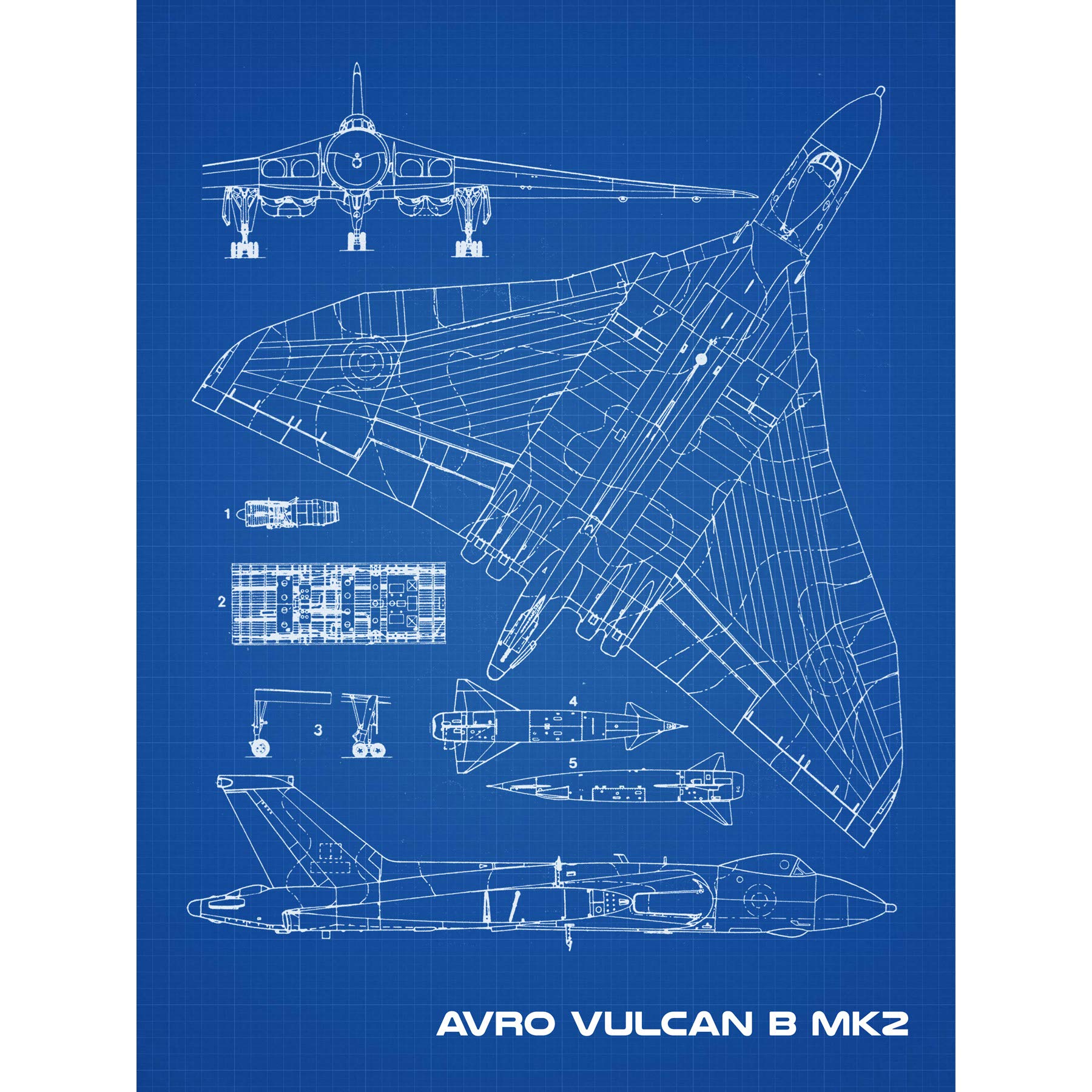 Artery8 Avro Vulcan Strategic Bomber Aircraft Blueprint Plan Premium Wall Art Canvas Print 18X24 Inch