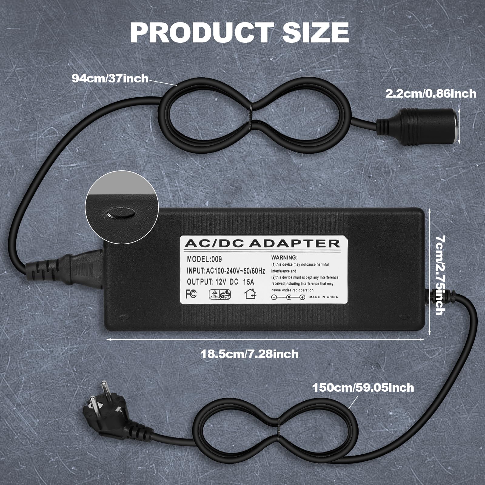 180W 15A AC à DC Adaptateur Converter, 220V 12V Adaptateur Allume Cigare Secteur Transformateur Électriques Prise d'Allume Cigare de Convertisseur pour Voiture Réfrigérateur Aspirateur