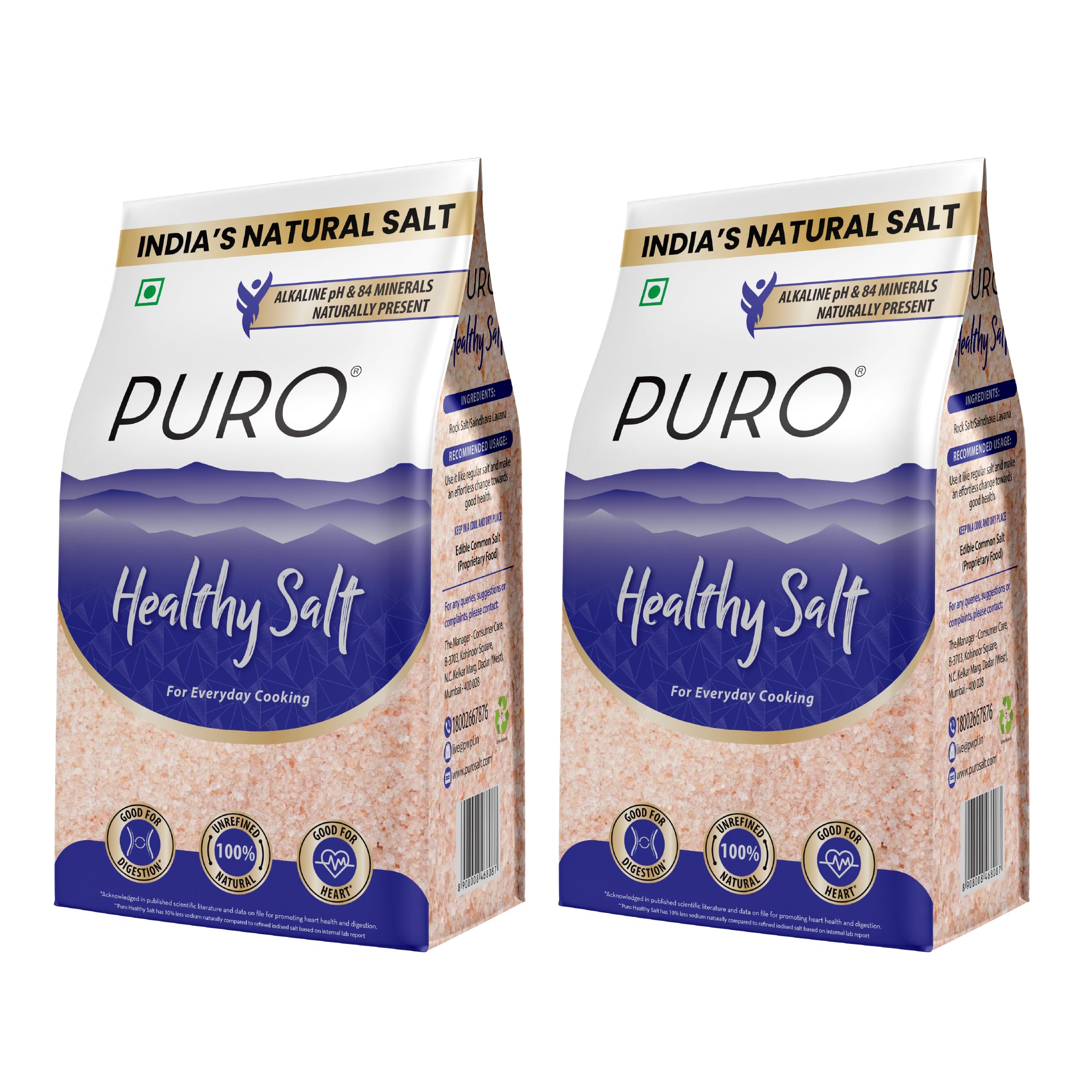 Puro Healthy Salt || Rock Salt || 1 kg Pack of 2 (fine), Chemical Free, Low Sodium, with Natural Minerals