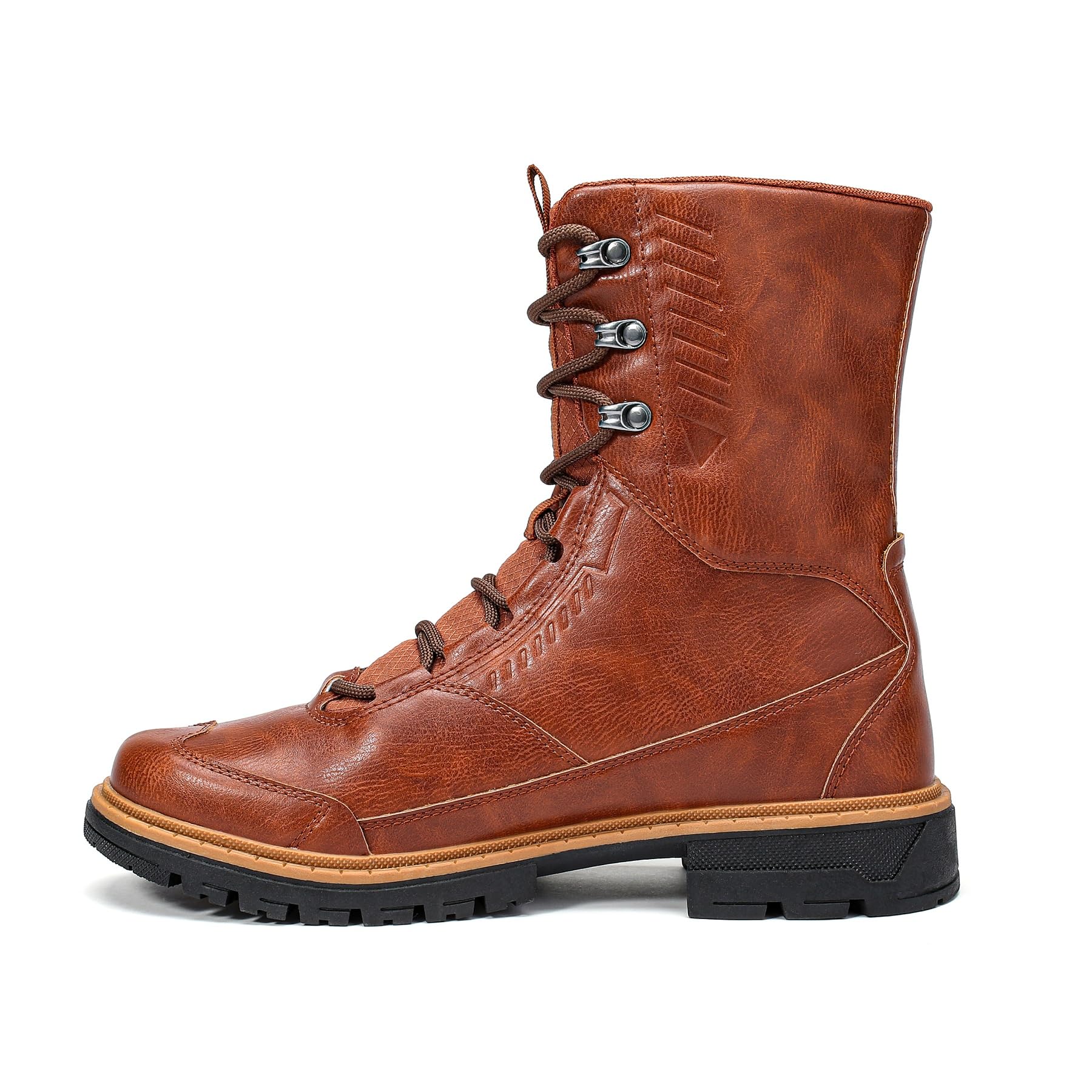 YOUTHUP Bottines homme hautes à lacets style rétro simili cuir | Finition vieillie lacets réglables semelle adhérente coutures renforcées maintien stable pour ville marche et sorties d'hiver