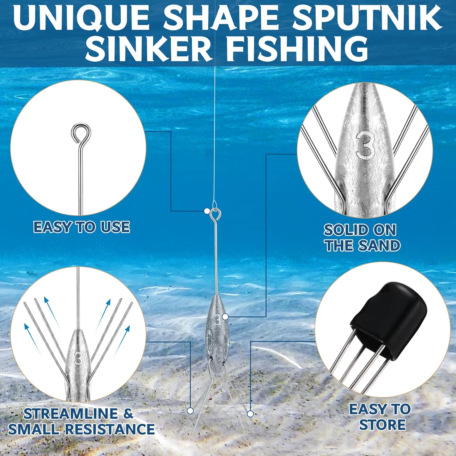 JellyArch Sputnik Sinker Fishing Equipment Long Tail Fishing Weights Saltwater Surf Casting Sinkers Catfish Beach Spider Weights for Surfing catfishing Ocean Sea Sand