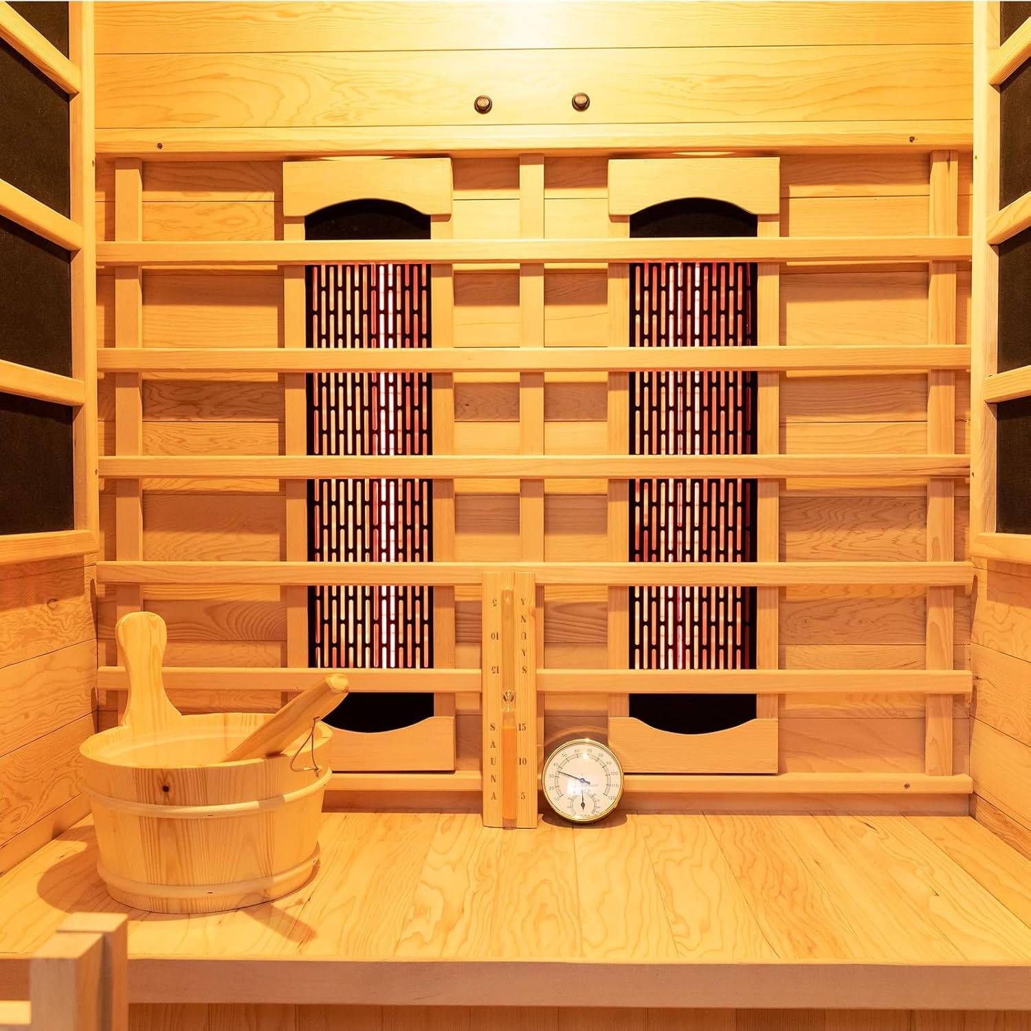 Wood Home Hybrid Sauna for 2 Person, Far Infrared & Steam Dual System Indoor Traditional Saunas, 1900W/3.5KW, 9 Heating Elements and Heating Stove, Speaker, Oxygen Bar, Water Bucket, Rocks, Hemlock