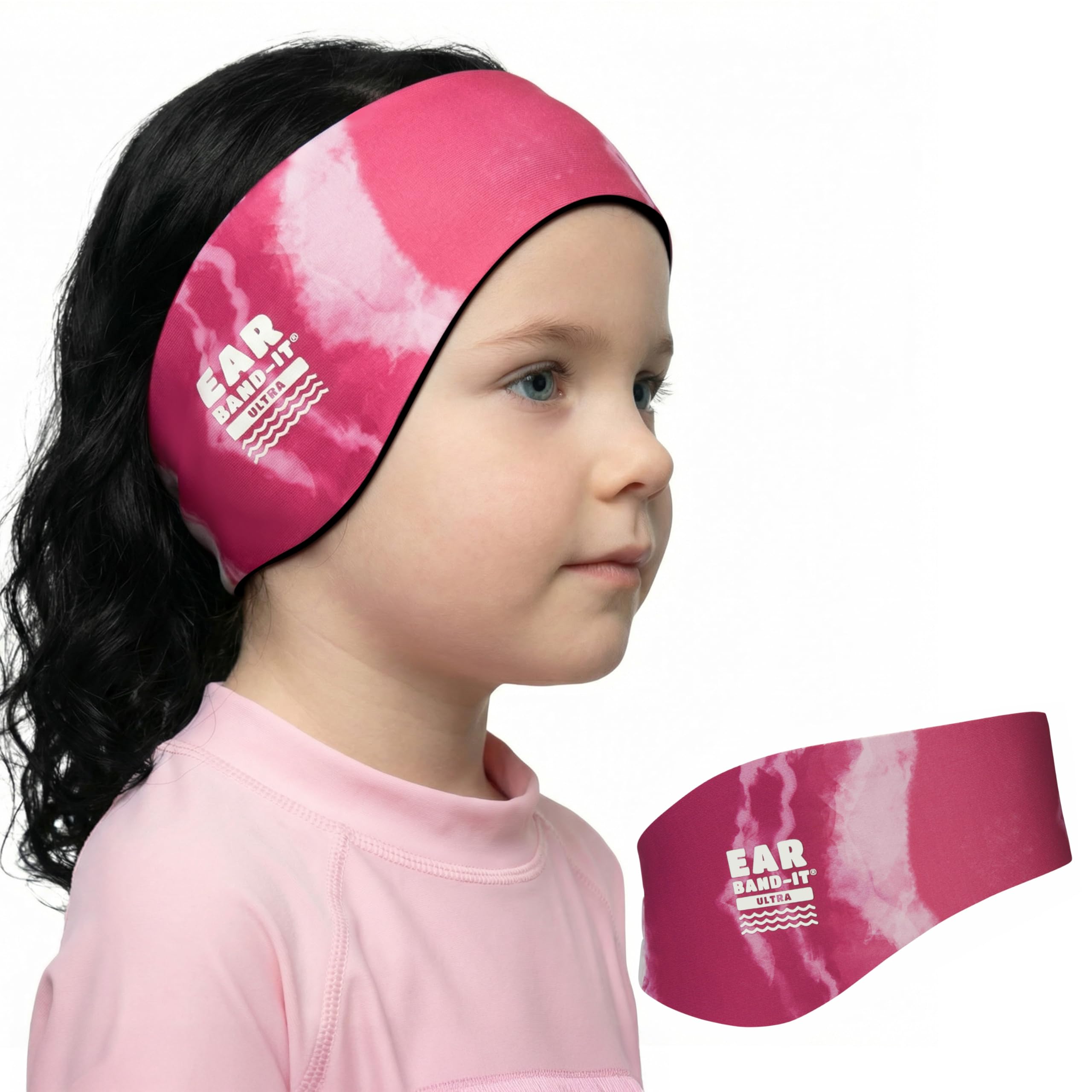 Ear Band-It Ultra Swimming Headband (Keep Water Out, Hold Earplugs in) Doctor Recommended Large (Ages 8-Adult) Tie Die Pink