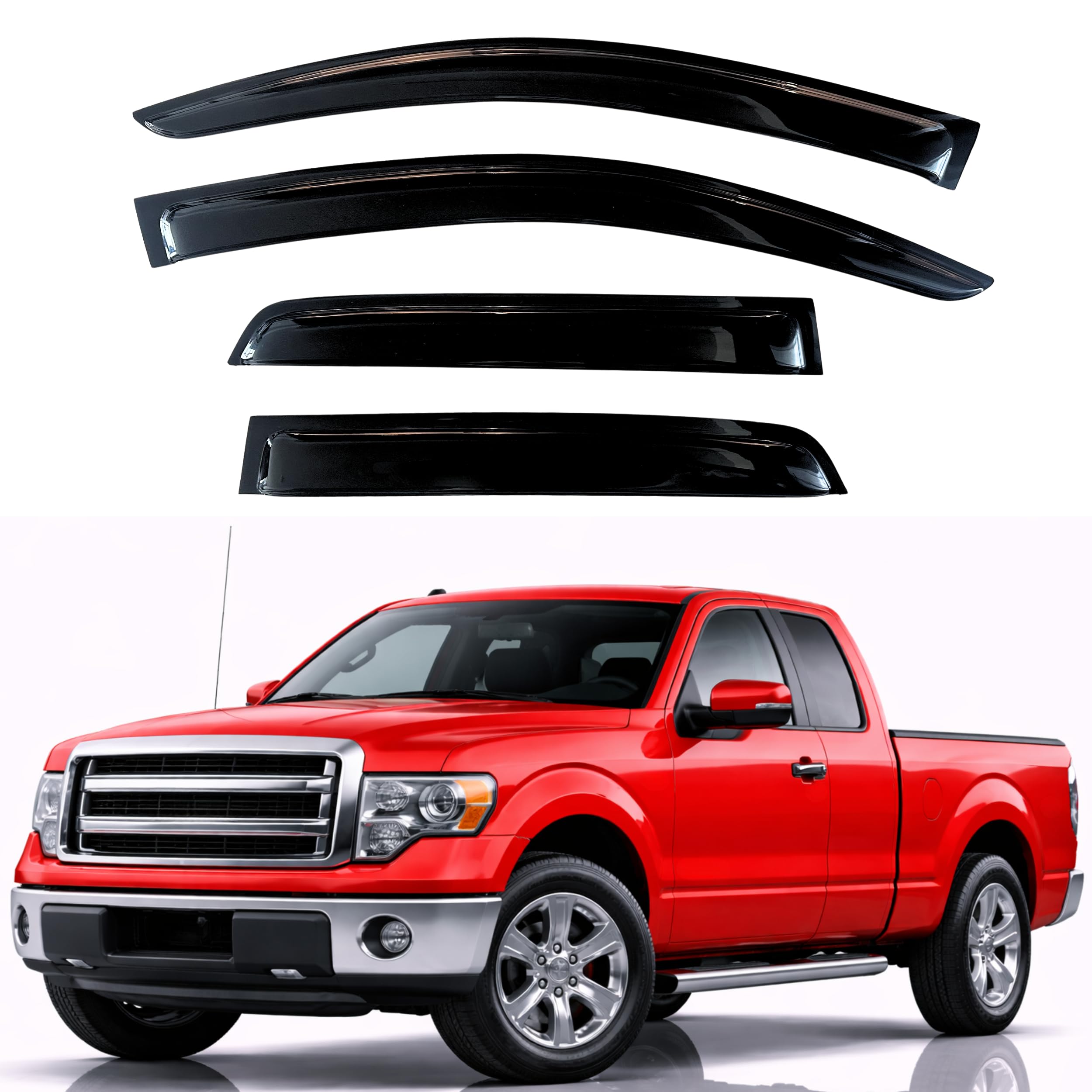 KPY Rain Guards Fit for 2004-2014 Ford F150 SuperCab, Out-Channel Window Visors Vent Wind Deflectors 4PC, Truck Accessories for 10-14 F-150 Raptor SuperCab (Extended Cab Only)