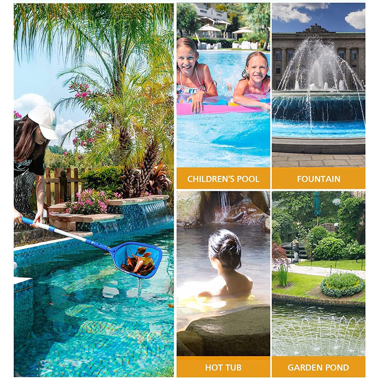 Kit detergente per Piscina, Contiene Rete per Piscina, Spazzola angolare per Piscina, Spazzola per Piscina Manuale e Un Paio di Guanti, per la Pulizia di Piscina, laghetto da Giardino
