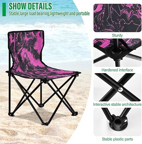 Miniatura 5 de Mochila compacta de textura irregular, color negro, rosa, sillas de playa para adultos, silla de playa ultraligera con bolsa de transporte, silla de