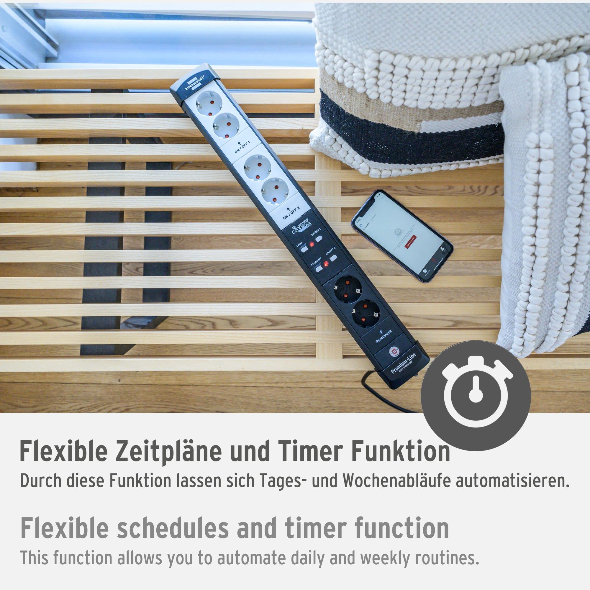 Brennenstuhl Connect Premium-Line WiFi Steckdosenleiste 6-Fach, Smart Home | Intelligente Mehrfachsteckdose 2.4 GHz WiFi, kompatibel mit Amazon Alexa und Google Assistant, 3m Kabel, Made in Germany