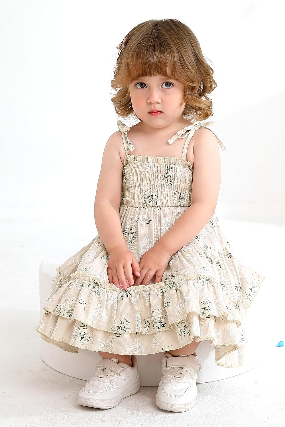 Happy Town Toddler Baby Girl Halter Boho Sundress Casual Smocked Dress Ruffle Hem Beach Summer Dresses Spring Ouftits