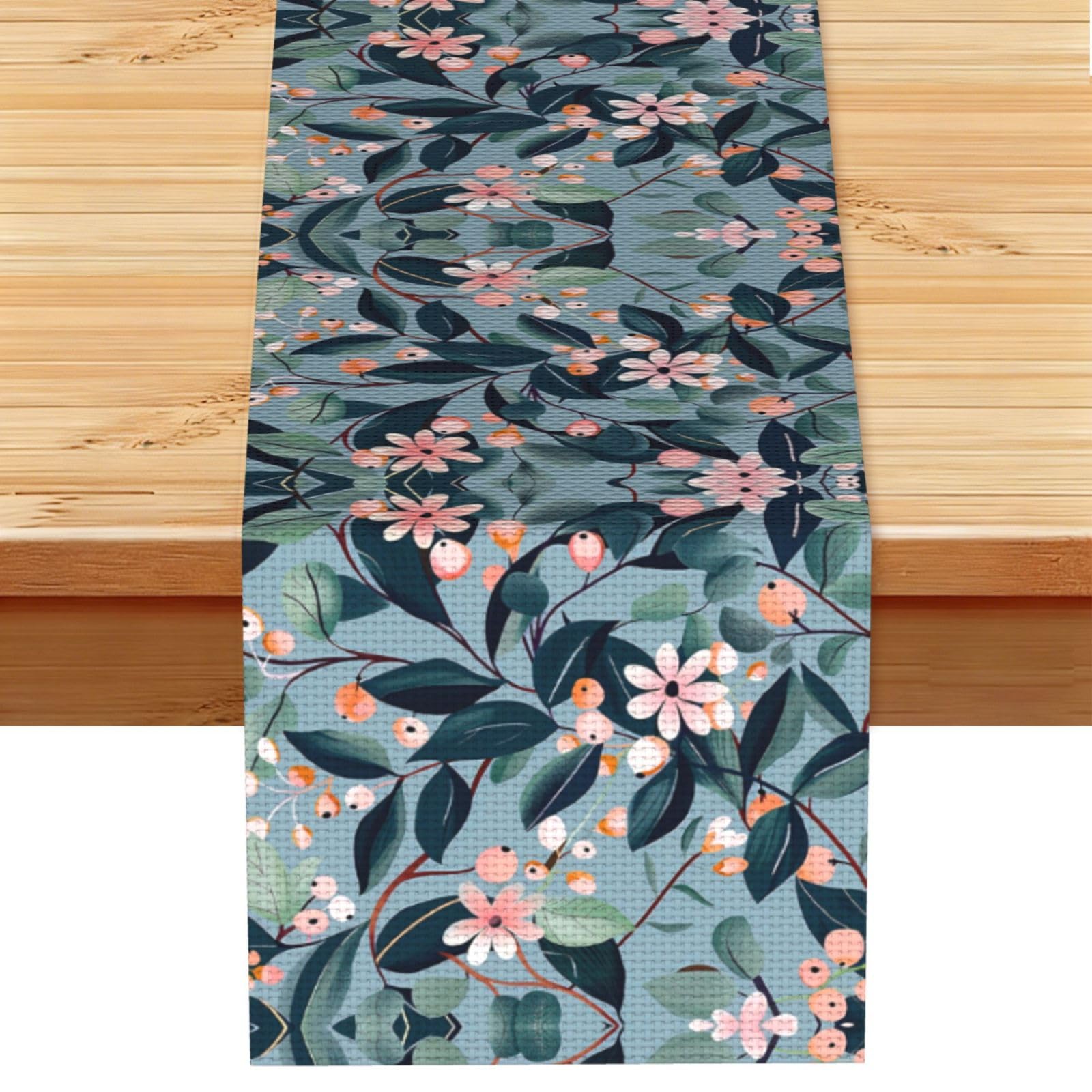 Cool Pink Teal Vines Printed Table Runner 13 x 72, Wrinkle Resistant Decor for Dining Table Coffee Table Fireplace