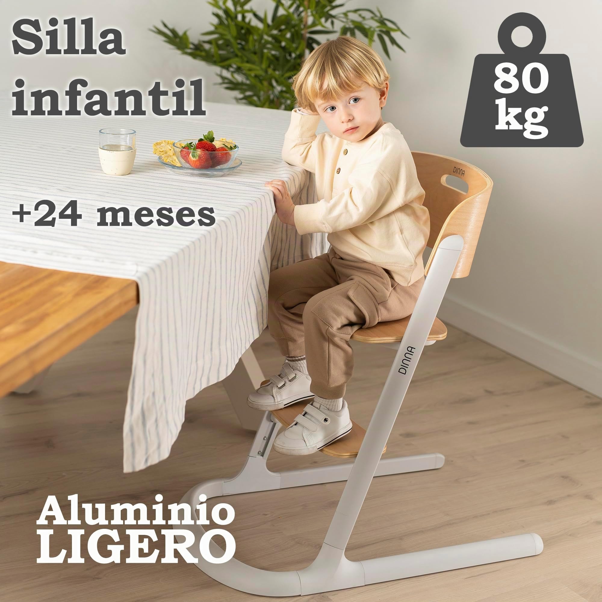 Olmitos Trona evolutiva de madera 2 en 1 DINNA Silla infantil Evolutiva y convertible desde 6 meses hasta adolescencia | Ajustable en altura y profundidad, bandeja extraíble y arnés 5 puntos (Negro)