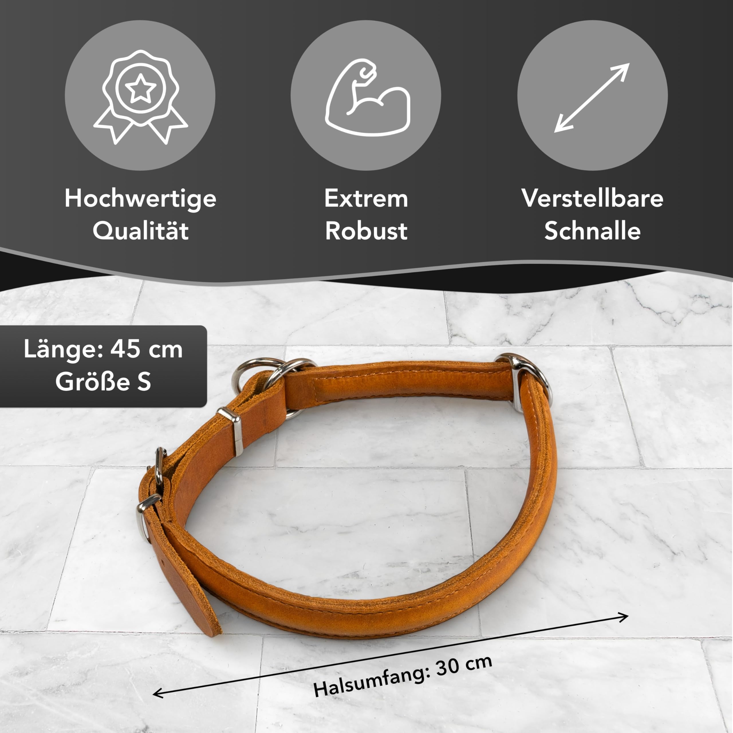 Collier Rond et Doux pour Chien Cognac, Taille S – 45 cm avec Noyau en Plastique intégré