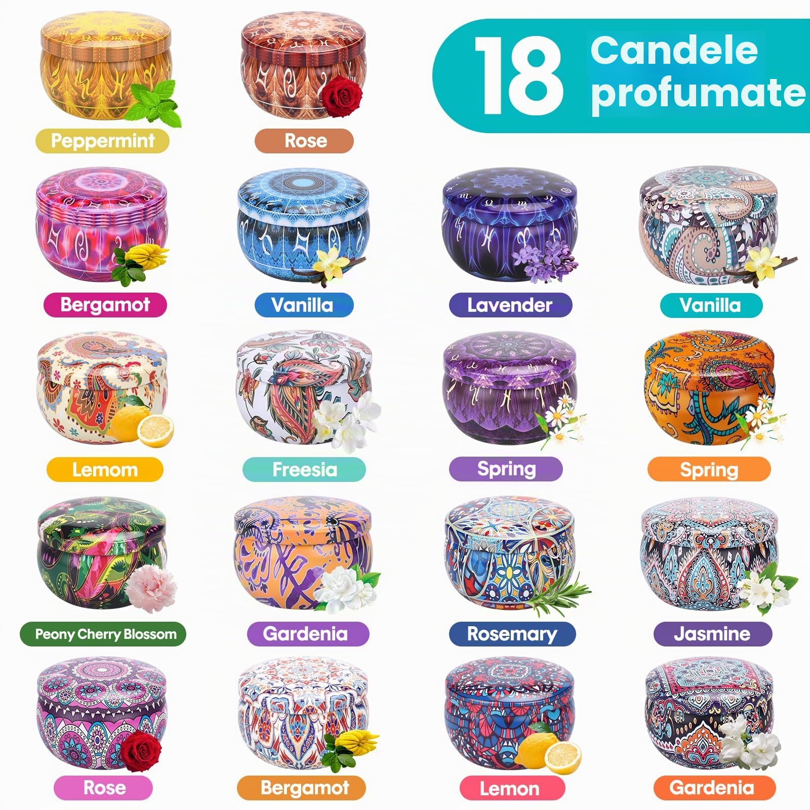 Set di 18 candele profumate per donne, per aromaterapia, per Natale, per compleanno, San Valentino, festa della mamma, giardino, bagno, yoga