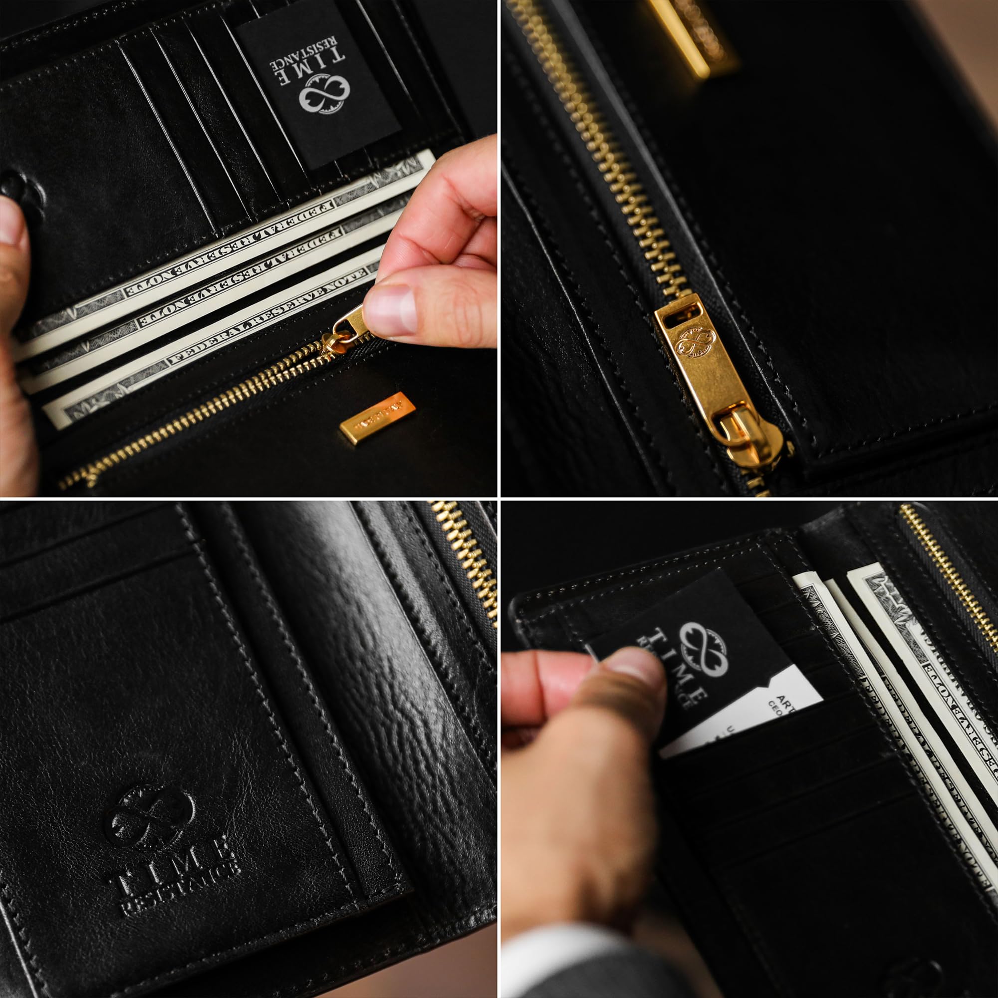 Time Resistance Schwarz Leder Anzug Geldbörse – Vollnarbenleder Geldbeutel hergestellt in Italien – Schlankes Portemonnaie – 100% Leder Brusttasche – Hohes Billfold-Kartenetui – Slim Suit Wallet