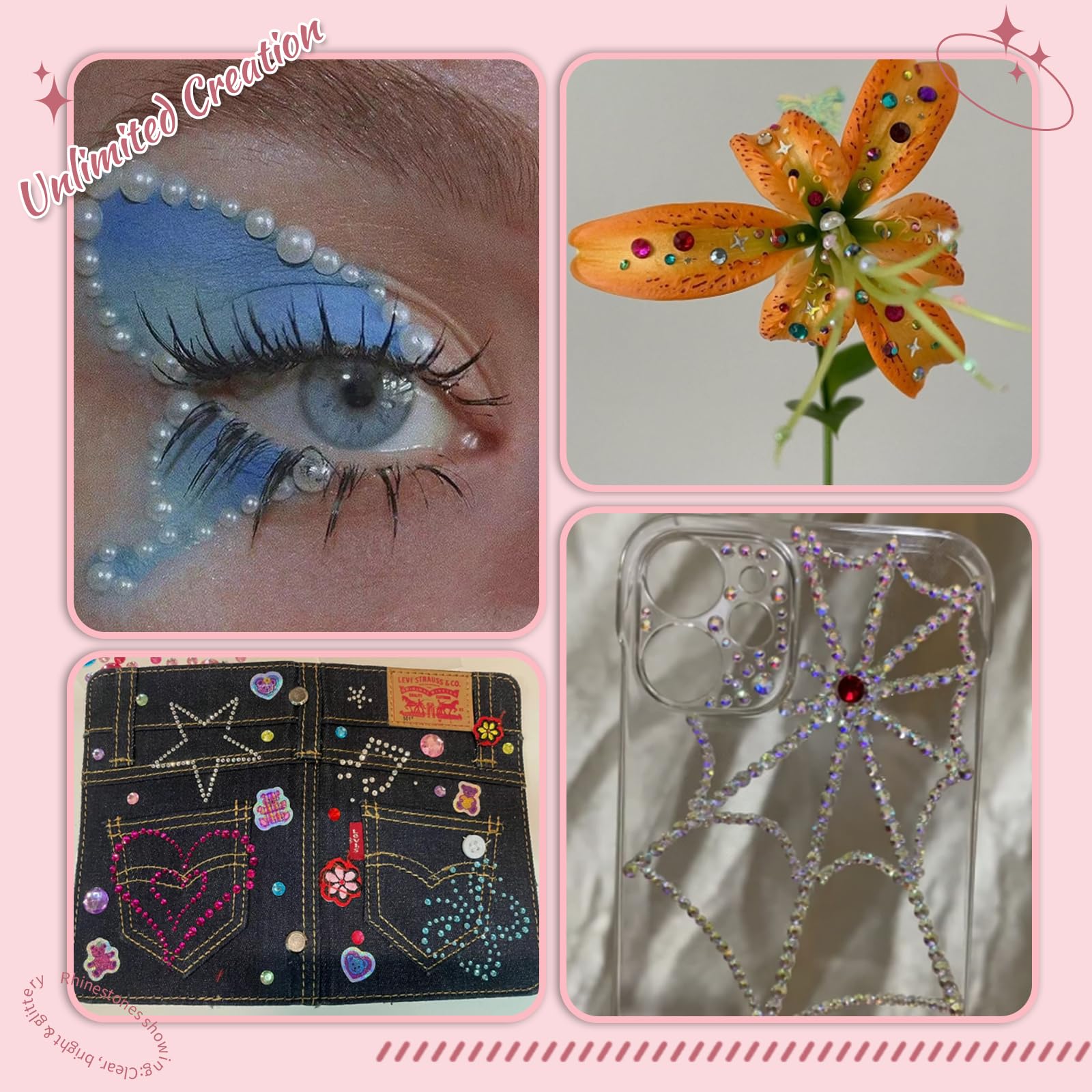 Strass Ongles Nail Art, EARLMONI 5200 Strass Cristal AB Flatback Rhinestone avec Perles, Kit Bedazzling avec Stylo à Cire Double Extrémité pour Ongles, Visage, Maquillage, Résine et Bijoux DIY
