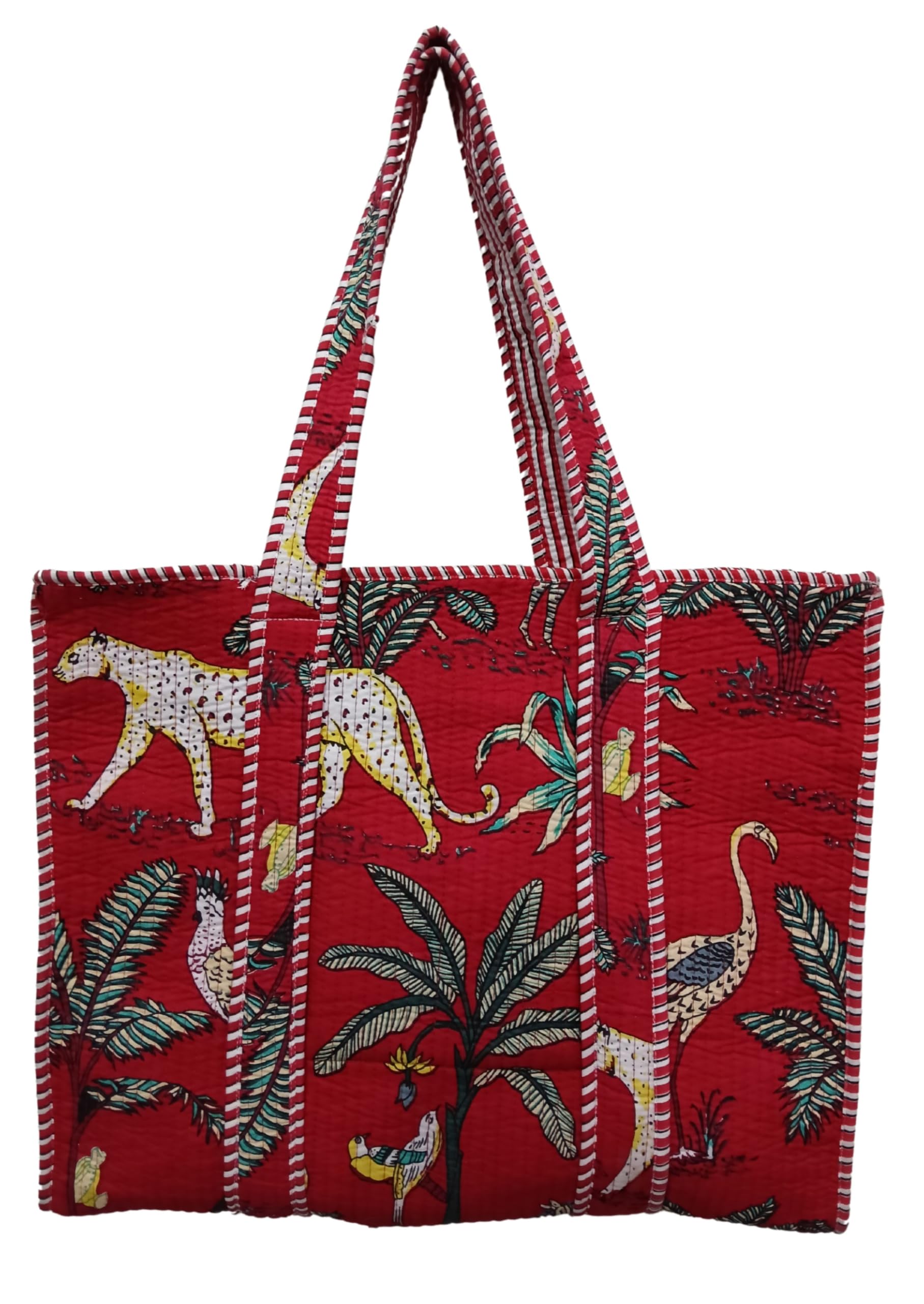 doraya Cotton Printed Tote Bag,Hand Bag Multicolor Quilted Hand Block Floral Printed Women's Carry Bag Shoulder Shopping Tote Bags 18x5.5x16 Inch-picture-28