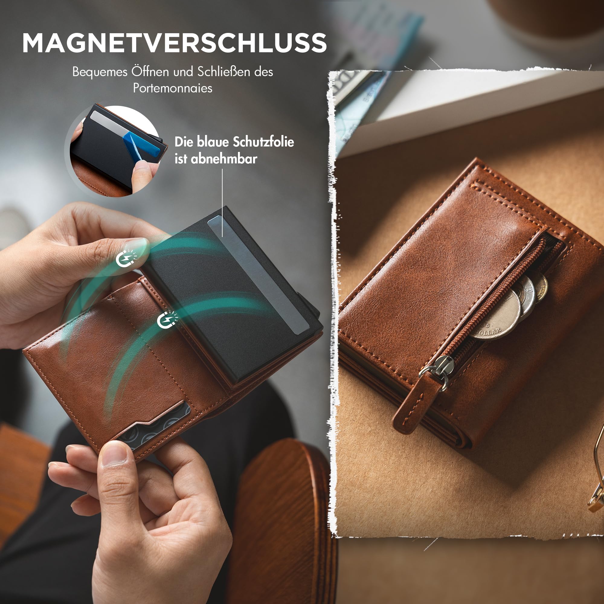 VULKIT Herren Geldbörse Schlanke mit RFID-Schutz und Münzfach