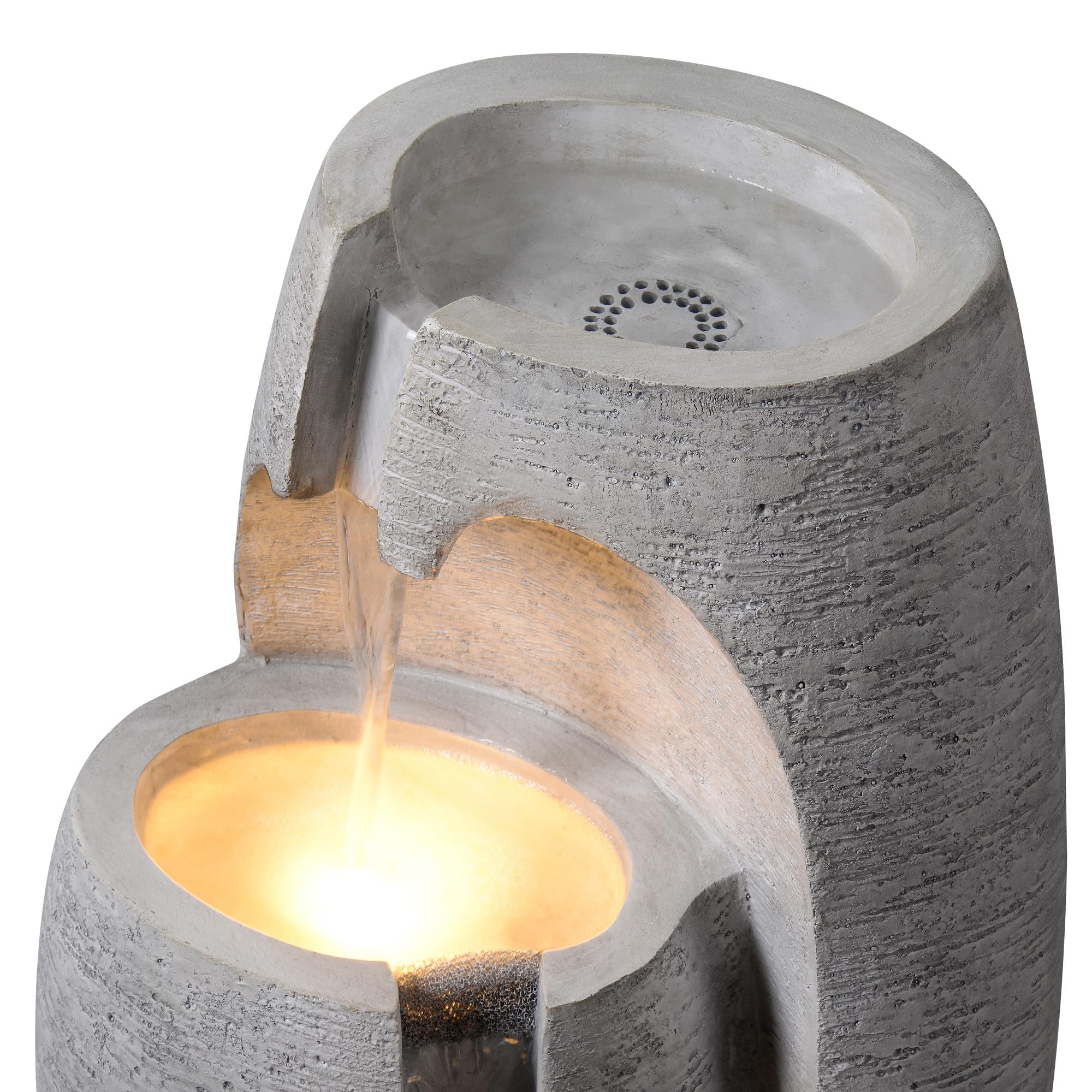 Teamson Home Fontaine Moderne 3 Niveaux Cascade exterieure LED Douce reglable urne Decorative Gris