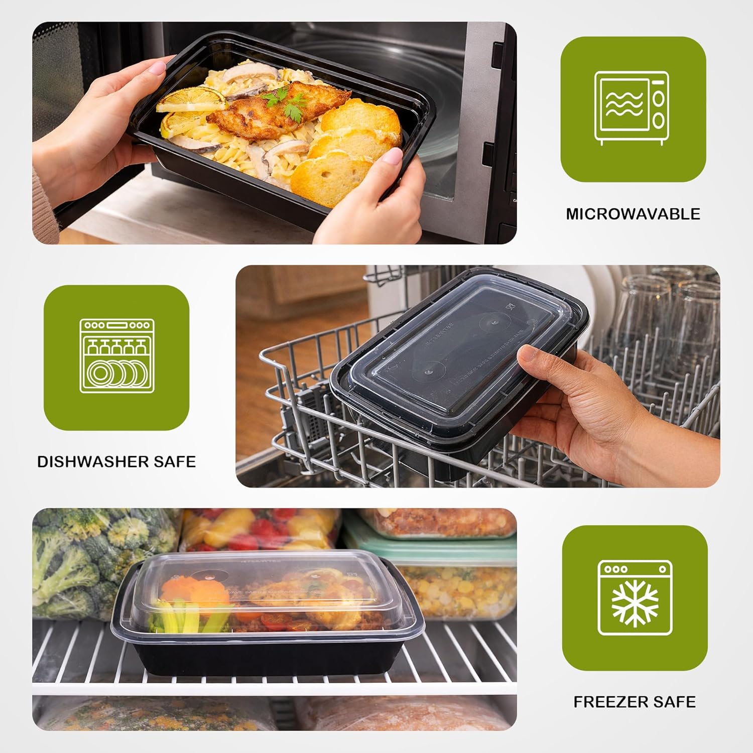 300 Pieces Meal Prep Containers 38oz Lids Utensils 50-Pack | Reusable Sturdy Plastic Bento Box Single Compartment Takeout Food Stackable | Leakproof Storage BPA-Free Microwave Freezer Dishwasher