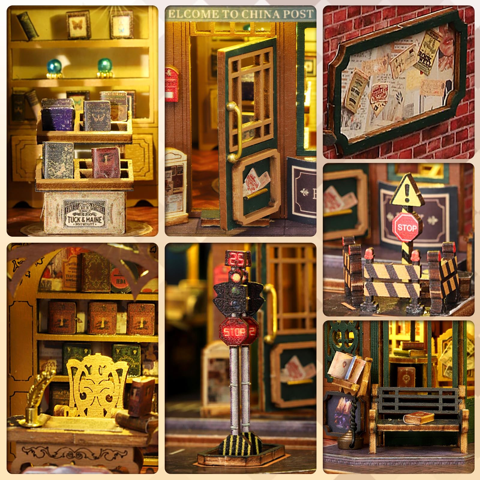 DIY Miniatur Haus, Mini 3D Holzpuzzle Puppenhaus Modell Set mit LED Spieluhr, Twilight Book City Tiny Haus Bücherregal Deko Bastelset, Geburtstag Geschenk für Erwachsene Frauen Männer