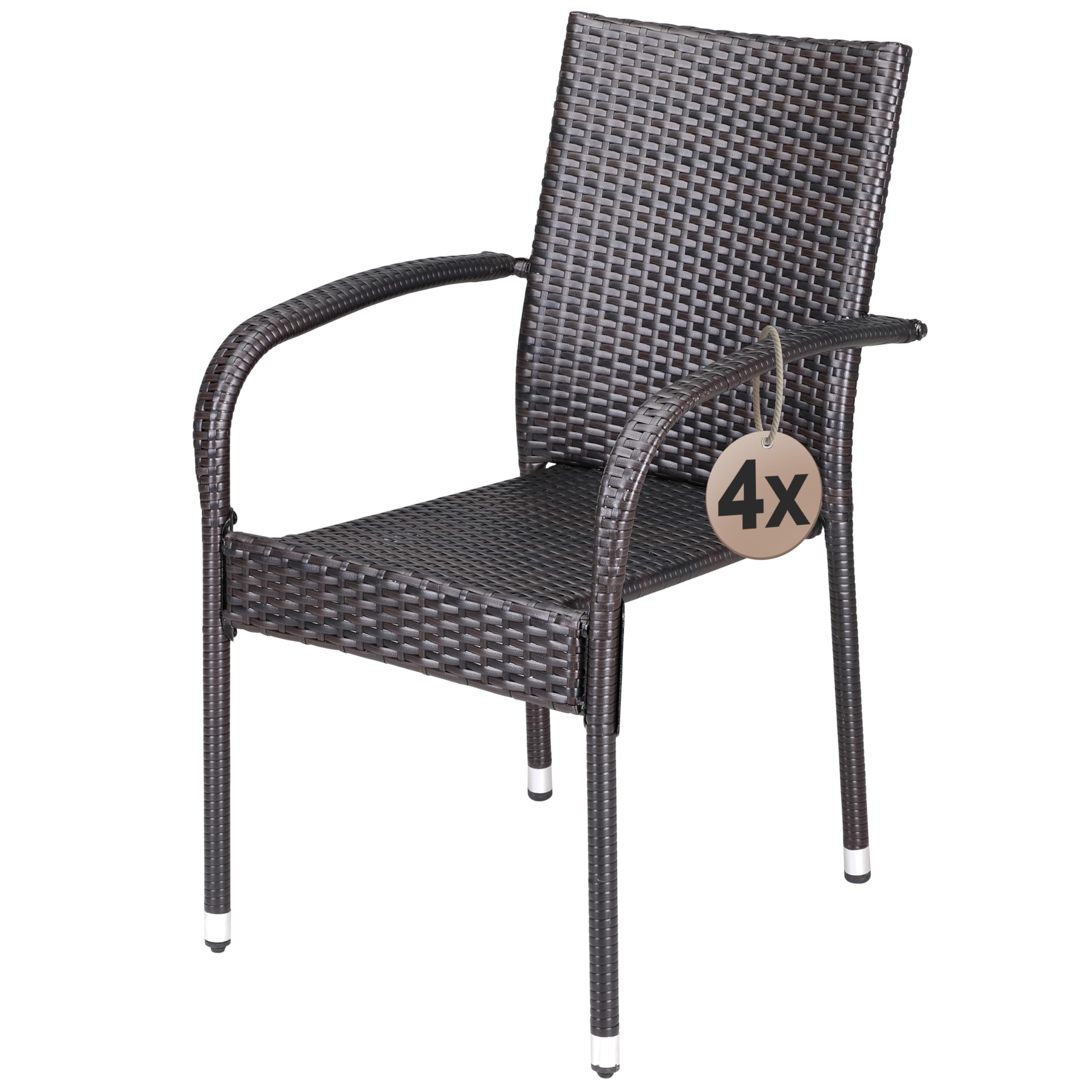 Casaria® Set 4 Sedie da Giardino in Polyrattan Impilabili Regolabili con Portata di 160 kg per Balcone Terrazza Sedia Esterno Sedia da Tavolo | Sedie impilabili da esterno con bracciolo, capacità 160 kg, per campeggio, patio, balcone, terrazza, terrazza,