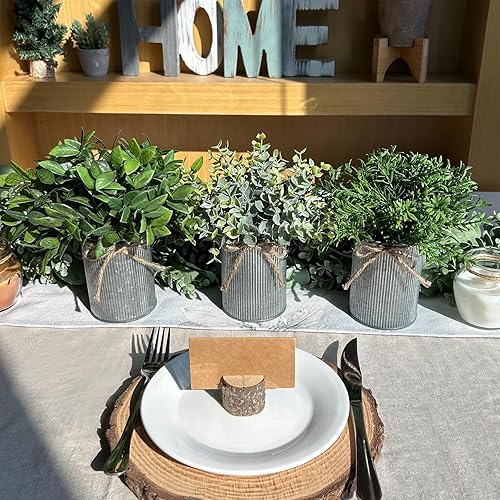 Miniatura 3 de Winlyn Paquete de 3 mini plantas artificiales de boj artificial de boj en macetas rústicas de metal galvanizado en macetas rústicas de metal