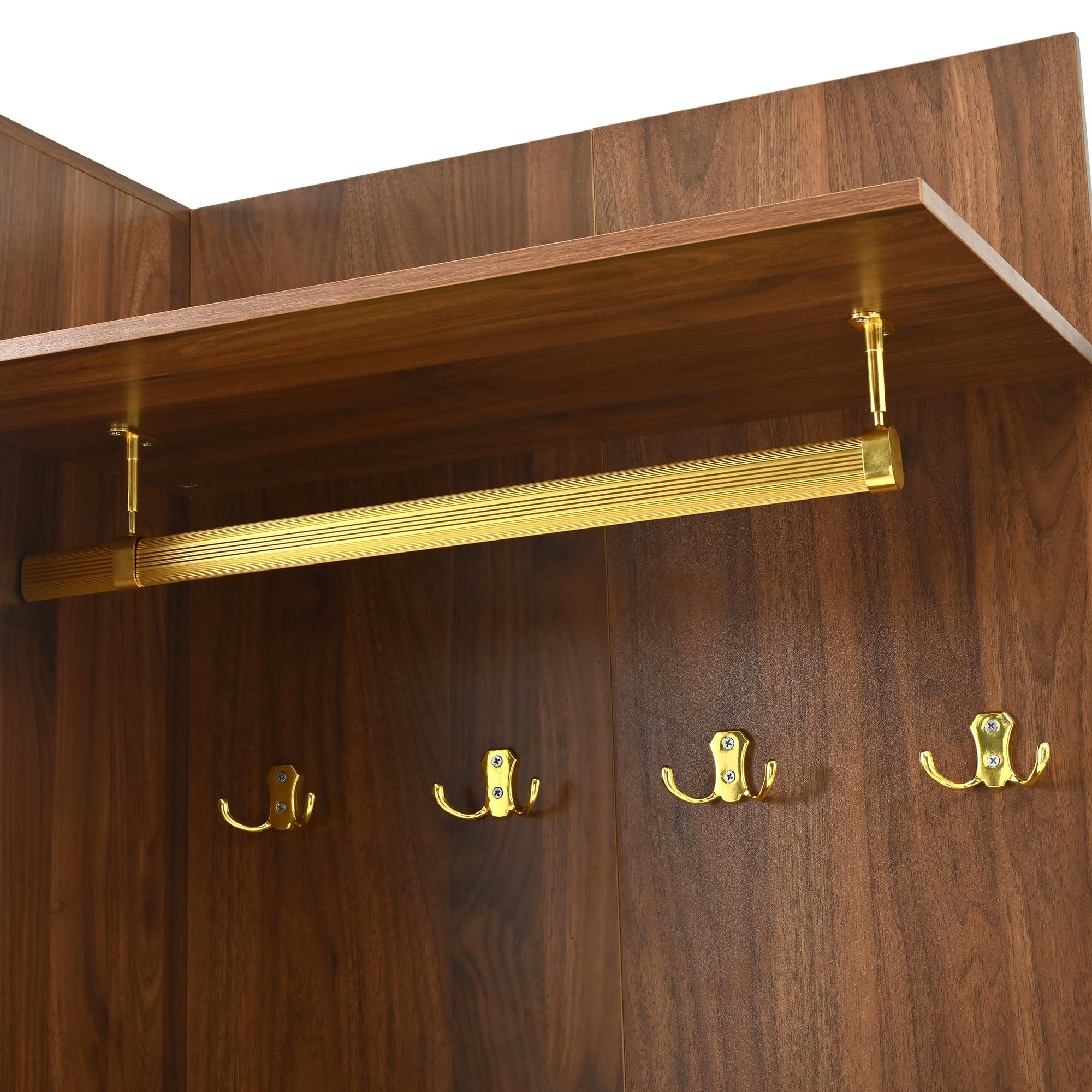 Set appendiabiti con specchio, 6 ganci dorati, scarpiera, appendiabiti, scomparto superiore, panca e illuminazione a LED a 16 colori