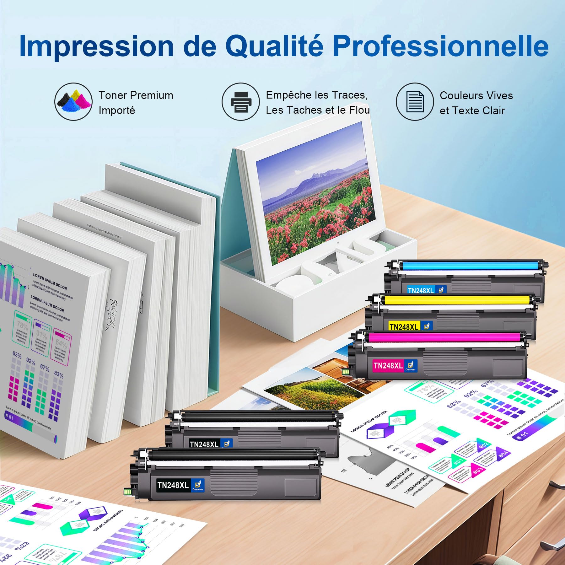 TN248XL TN248 Compatible pour Toner Brother DCP-L3560CDW Toner Brother HL-L3240CDW Toner MFC-L8390CDW MFC-L3760CDW TN 248XL TN-248XL TN 248 Toner DCP L3560CDW DCP-L3520CDW MFC-L3740CDWE 5-Pack