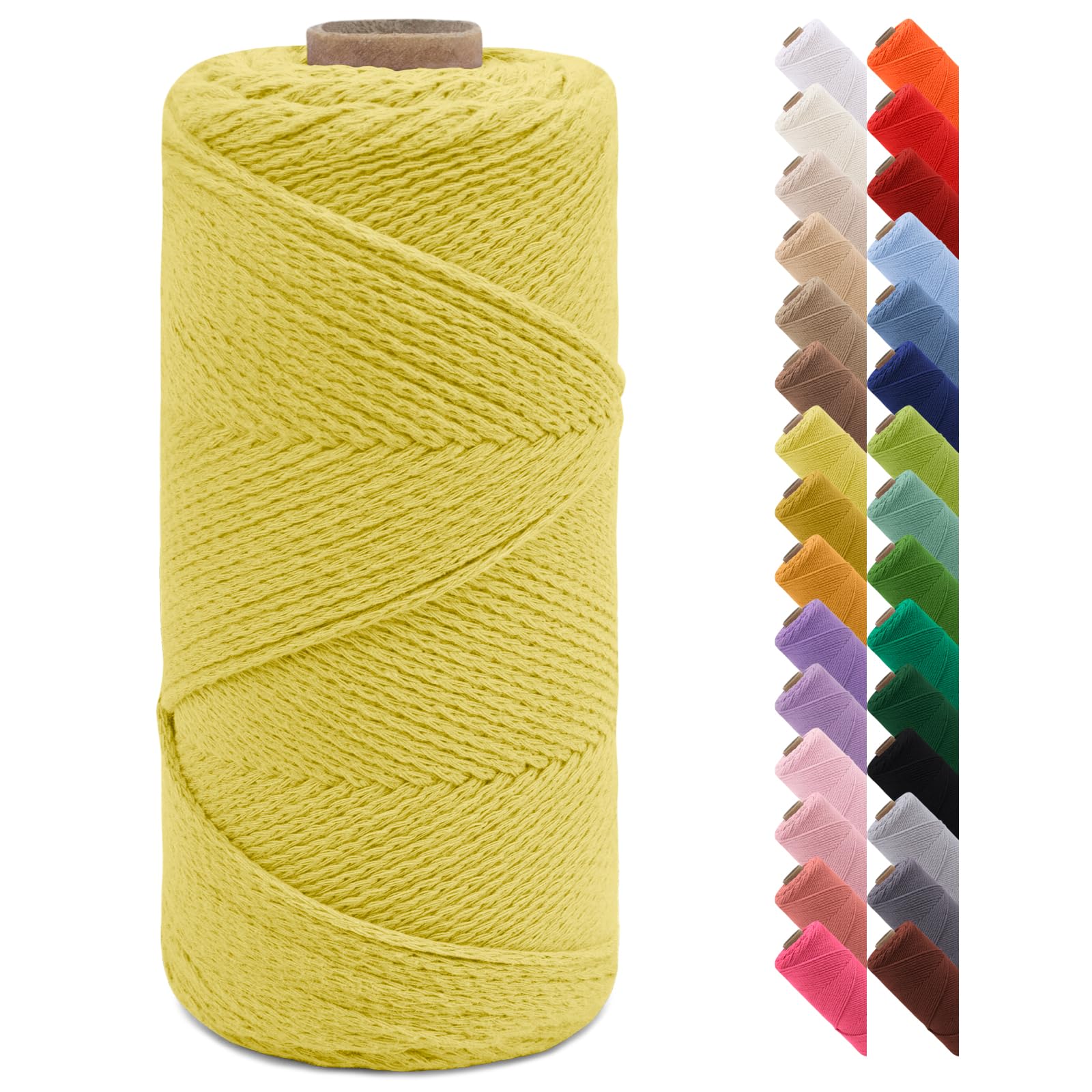 LEREATI Braided Macrame Cord 2mm x 150m Crochet Bag Natural Cotton Cord, Macrame Rope Yarn for DIY Crafts, Bag, Gift Wrapping, Home Decorations (Lemon Yellow)