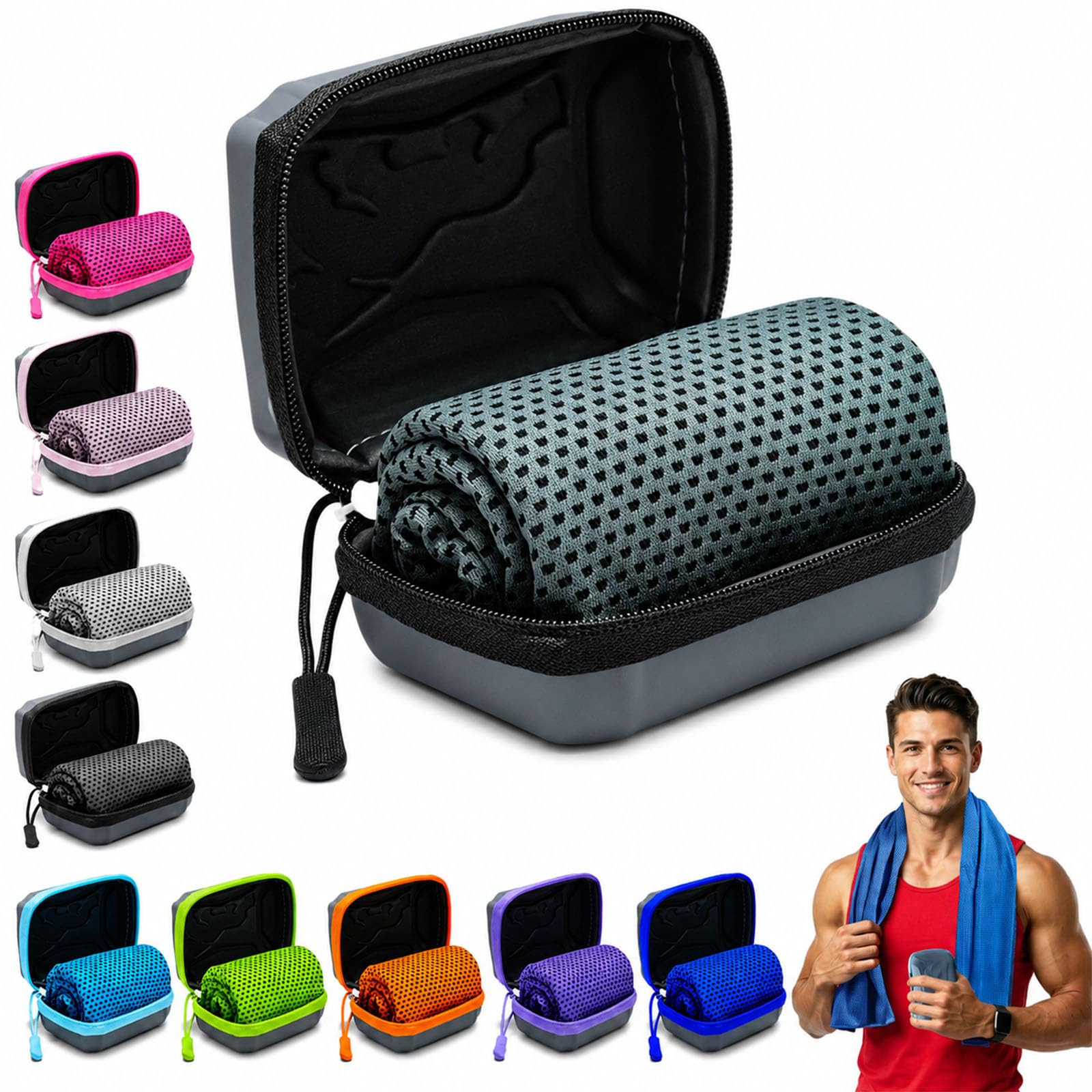 Auriiktch Cooling Towels for Hot Weather, Cool Towels for Neck Hot Weather with Storage Box, Sweat Towel for Men Women Kids Gym Workout Running Yoga Golf Camping (E, M: 30 x 90 cm)