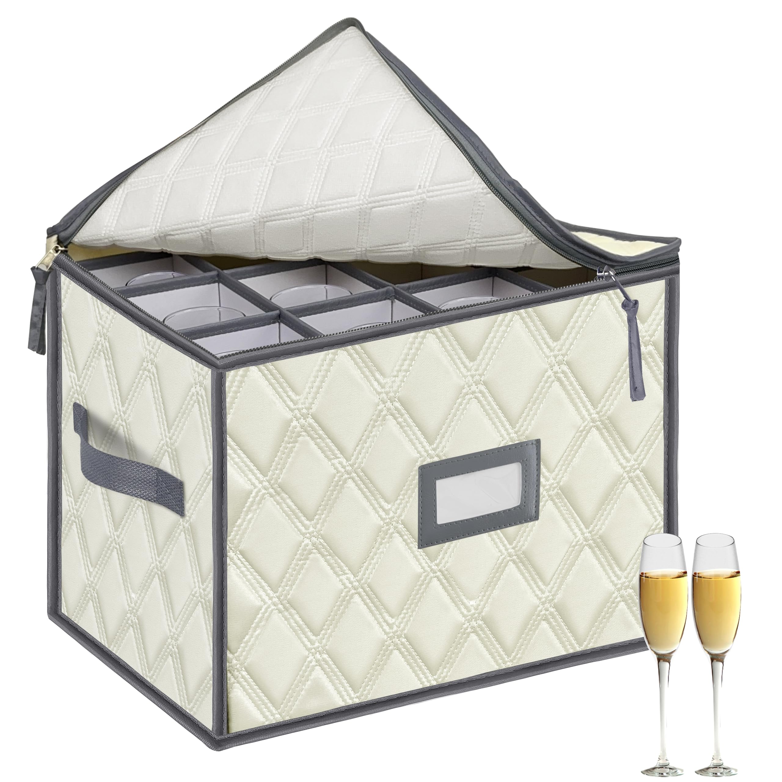 VERONLY Champagne Flute Storage Box,Quilted Stemware Storage Box Shell, Stackable Champagne Glass Container,Wine Glass, Crystal Glassware, Drinkware Case for Moving Transport