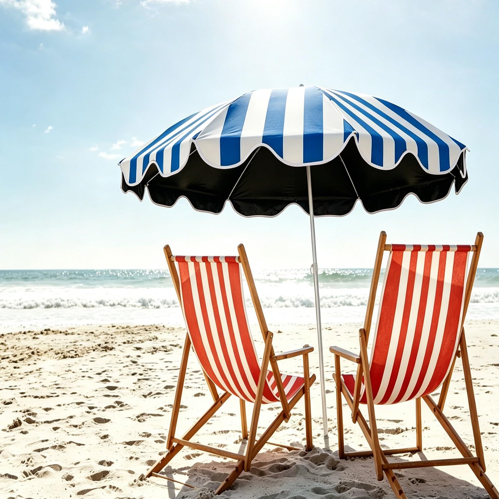 155 Cm Sombrilla de Playa Parasol con Altura Ajustable, UPF 50 + toldo Resistente al Agua, Sombra de Sol portátil de Rayas Azules con Bolsa de Transporte para balcón de jardín al Aire Libre