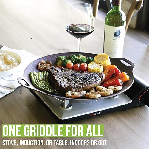 Miniatura 2 de TECHEF - Sartén redonda antiadherente de 14 pulgadas para barbacoa coreana  Teppanyaki panyaki, Tawa, Roti PanInduction ReadyMade in Korea (14