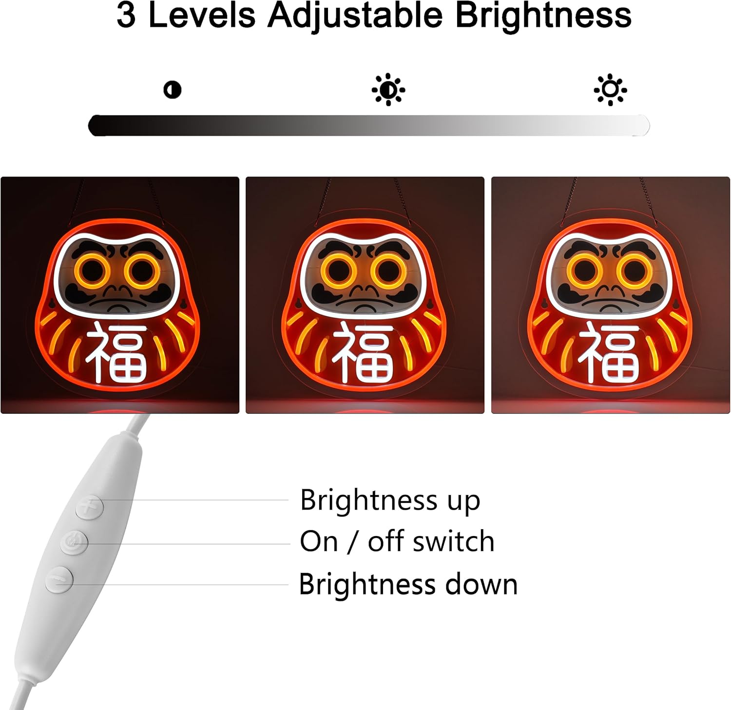 Daruma ダルマ Neon Sign, Neon Lights Hanging Wall Art Decoration for Japanese Restaturant Shop Bar Market Bakeries Café Celebration Home Decor, USB Powered Ultra Bright Dimmable,12.6×11.81inches - Image 4