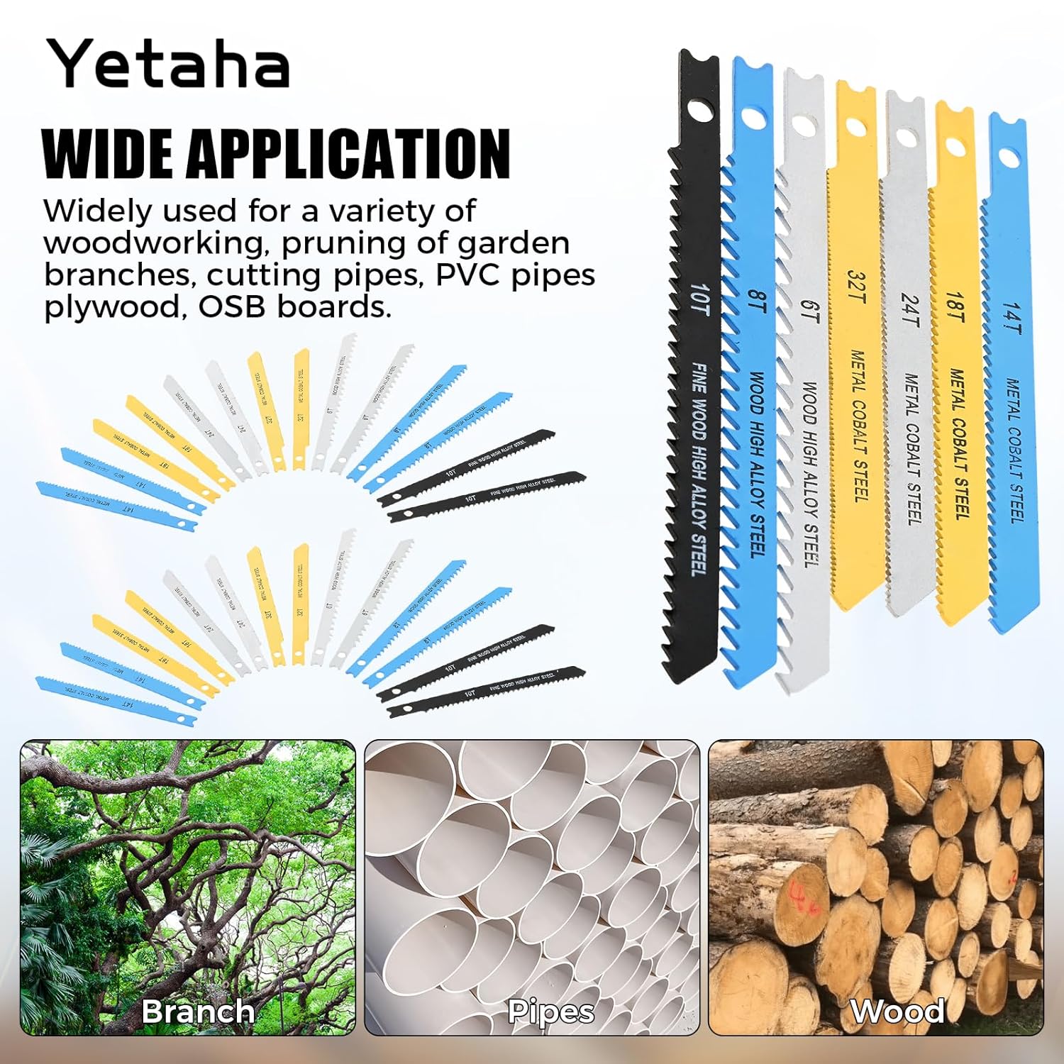 Yetaha 28PCS One-Hole Half Saw Blade Set, Metal/Woodcutting Saw Blades, Woodworking Curve Saw Reciprocating Saw Blades for Trimming and Wood Cutting