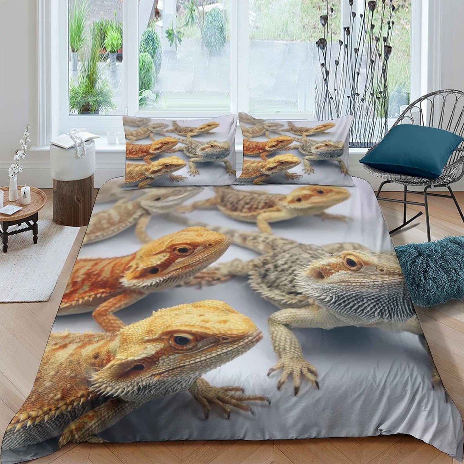 GPLZQXKJNH 3D Printed Lizard Reptile Duvet Cover Microfiber Soft Breathable Dragon Bedding Set with 2 Pillowcases for Bedroom Decor Single（135x200cm）