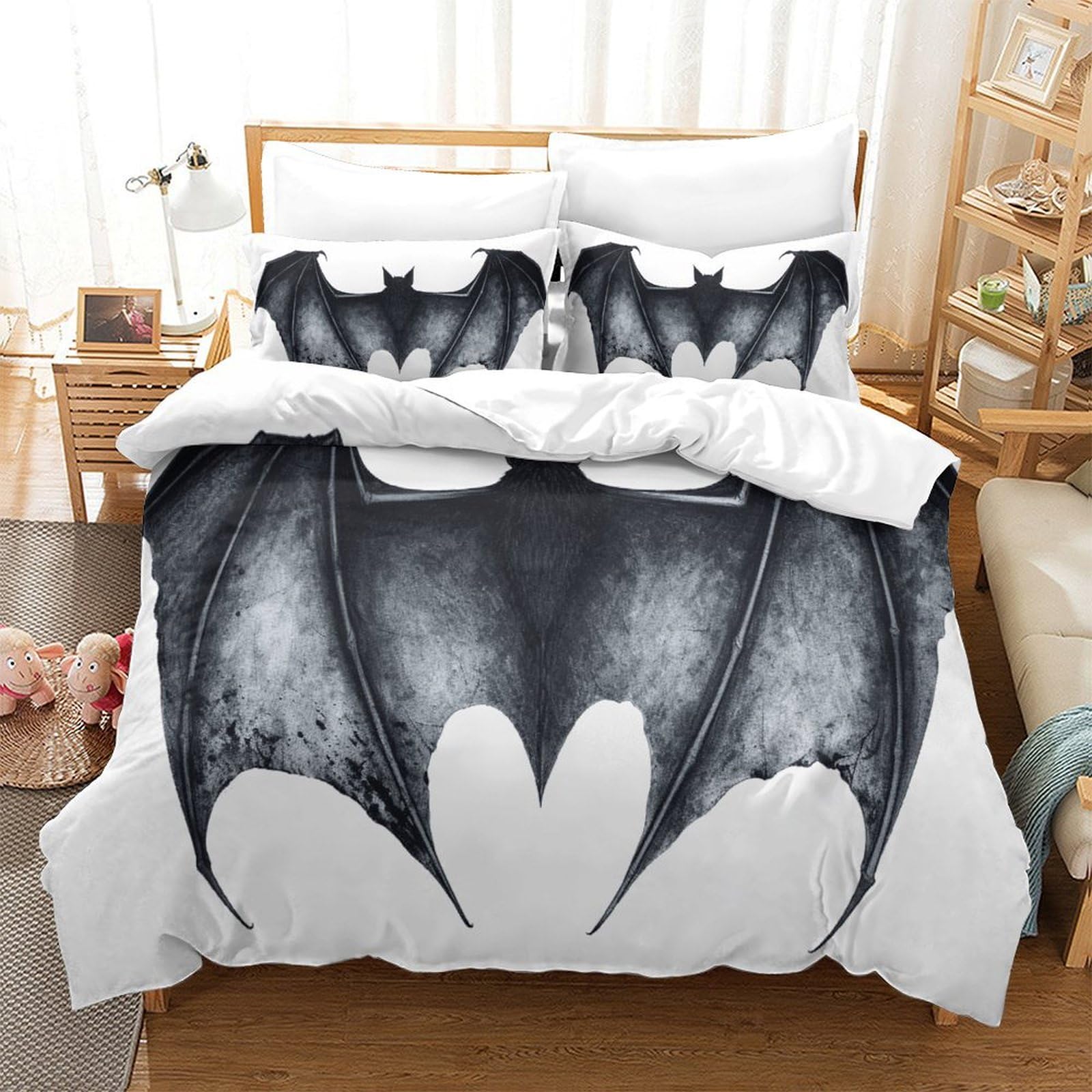 P1S9U7W5Y Dark Bat Wing 3D Printed Duvet Cover Set 3pcs Microfiber Bat Bedding Set SuperKing