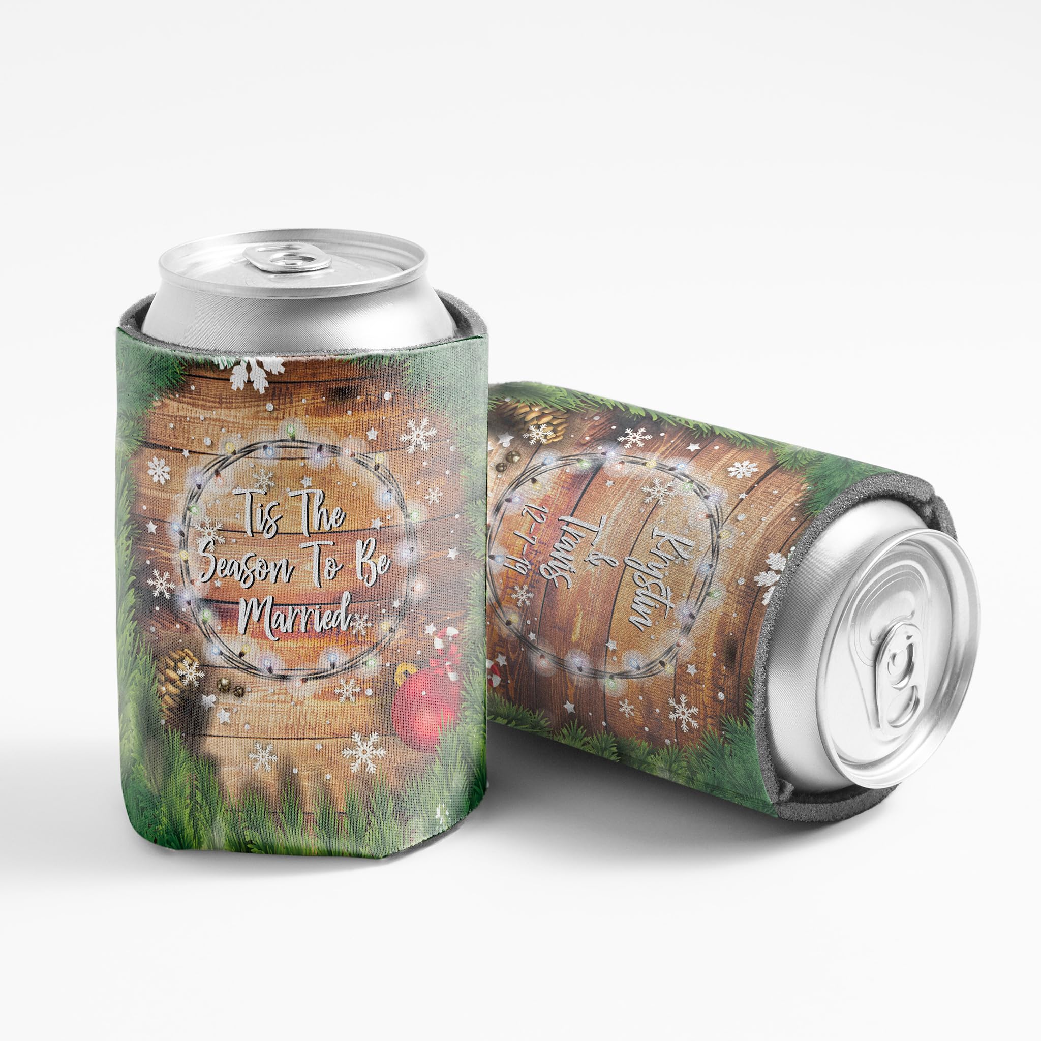 VictoryStore Can and Beverage Coolers: Custom Winter Wedding Can Coolers Tis The Season To Be Married (25)
