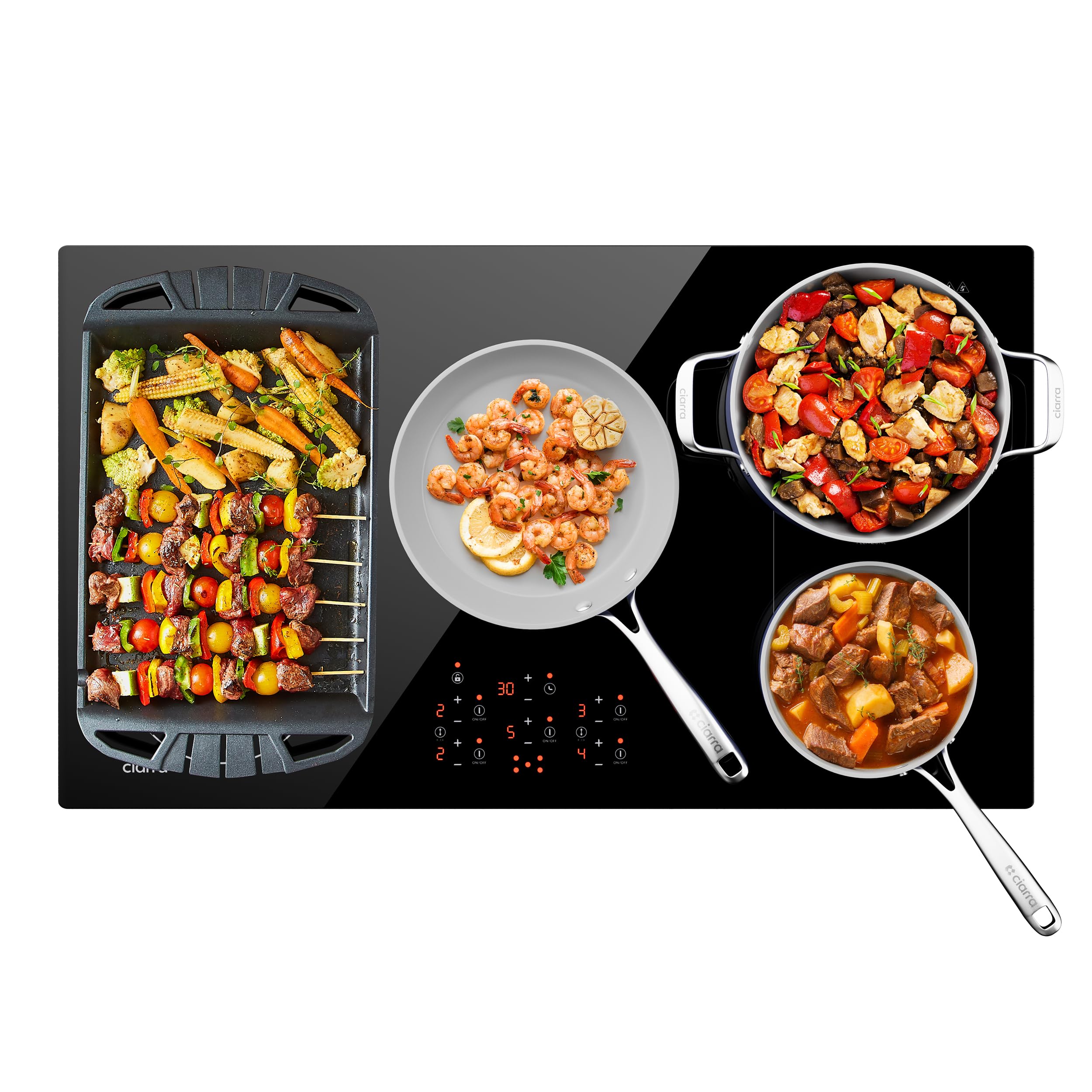 CIARRA 36 inch Induction Cooktop 5 Burners, 9600W Built-in Induction Stovetop with Double Flexi Zone, Booster, Timer & Safety Lock