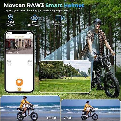 Miniatura 2 de Movcan RAW3 Helmet for Adult Men Women, Smart Bluetooth Helmet with Cameras Front HD 1080P Video Recorder, CPSC Certified