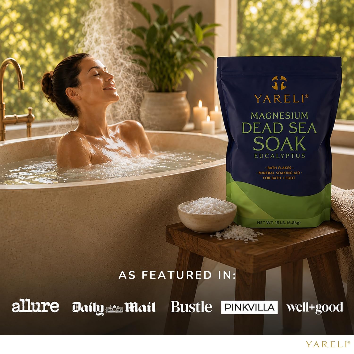 Yareli Magnesium Flakes, 15lb Eucalyptus, Dead Sea Bath Soak, Alternative to Epsom Salt