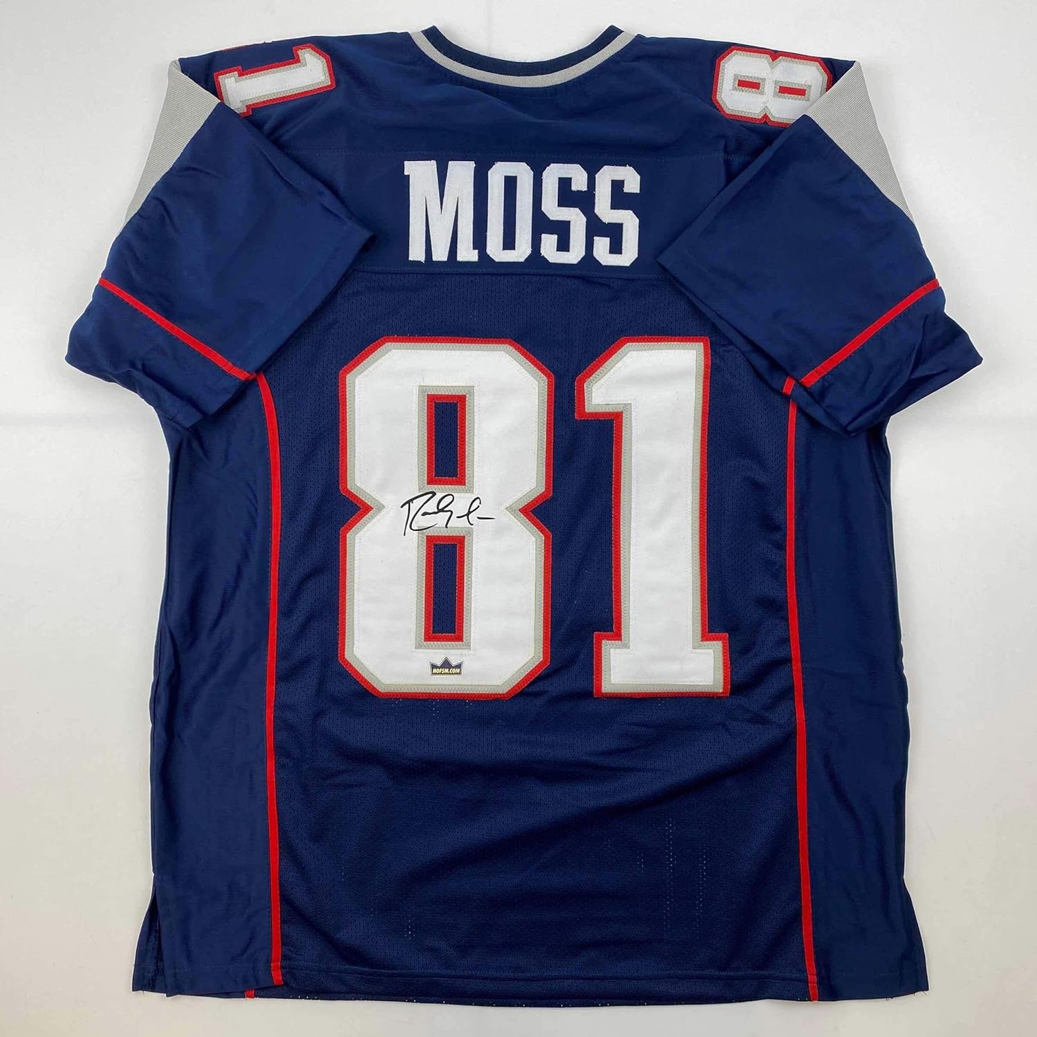 Facsimile Autographed Randy Moss New England Blue Reprint Laser Auto Football Jersey Size Men's XL