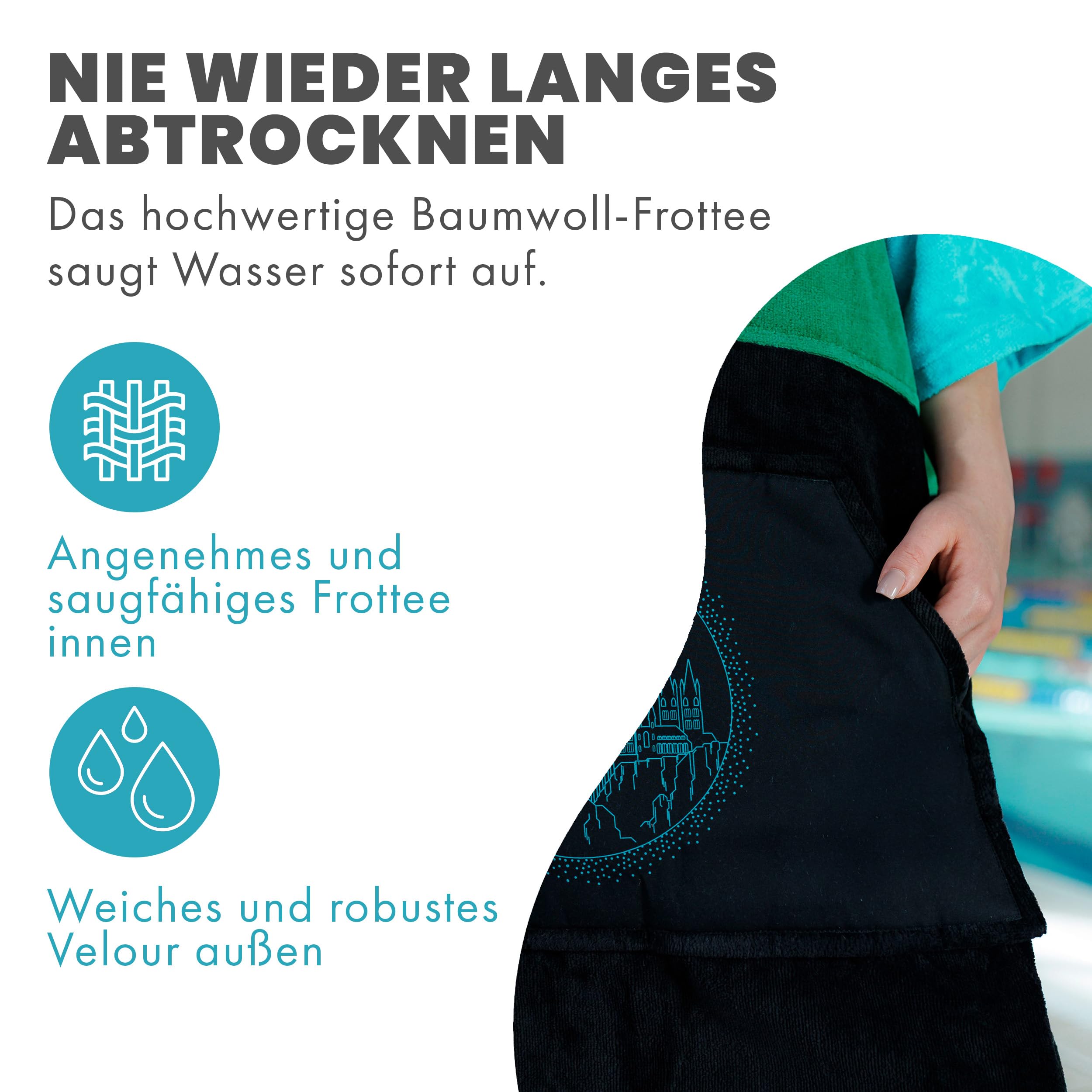 WAVE HAWAII Poncho kąpielowe damskie i męskie, rozmiar S, 151–173 cm | Poncho surfingowe dla dorosłych z bawełny 95–100%, chłonny ręcznik frotte, poncho do przebierania