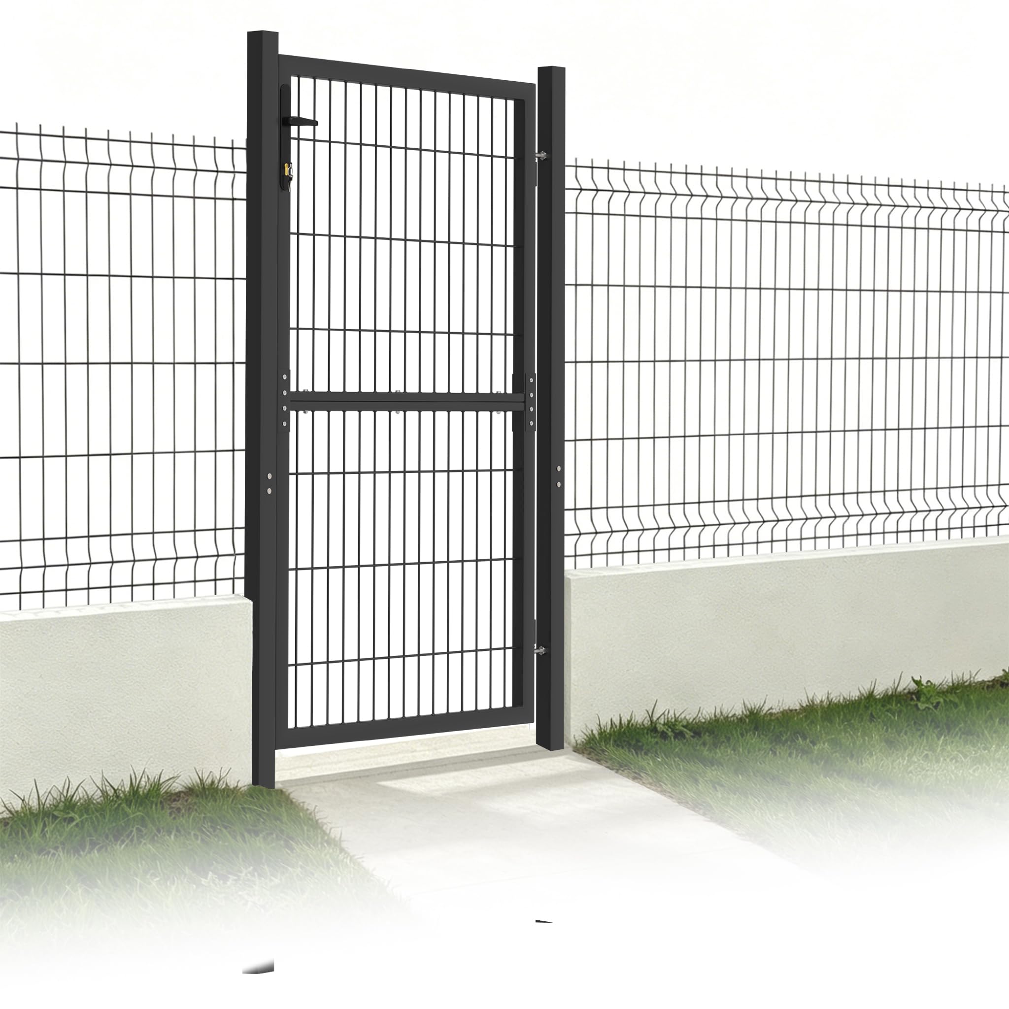 YRHome Portillon de Jardin Grillagé en Acier Anthracite, Porte de Clôture Extérieur pour Cour, Treillis Métallique avec Poignée de Serrure et Clés - 150 x 100 cm