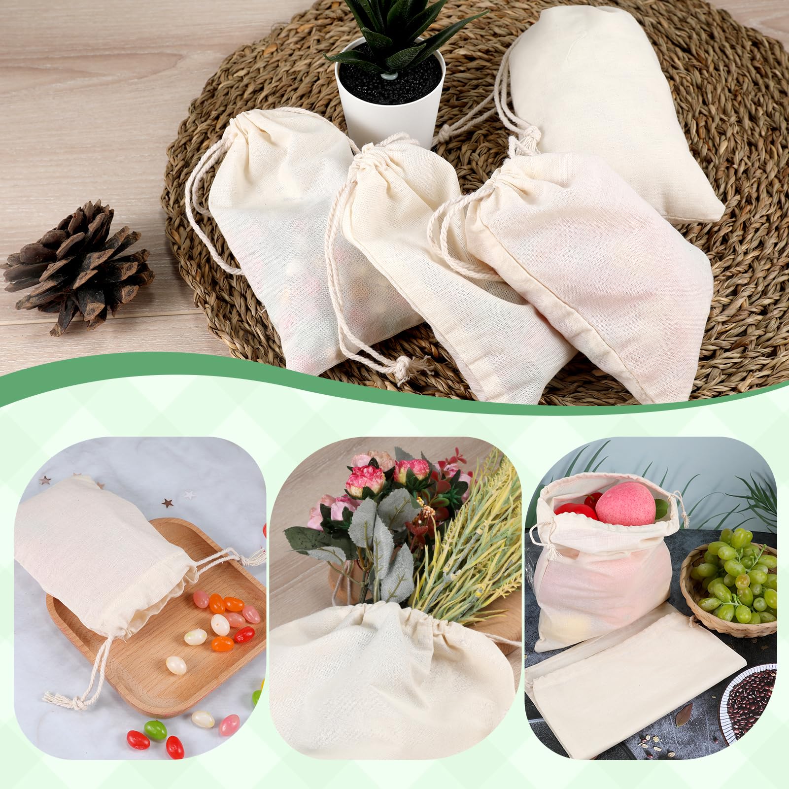 20 bolsas de algodón – 25 x 30 cm de algodón pequeñas bolsas con cordón para joyas, regalos y manualidades DlY