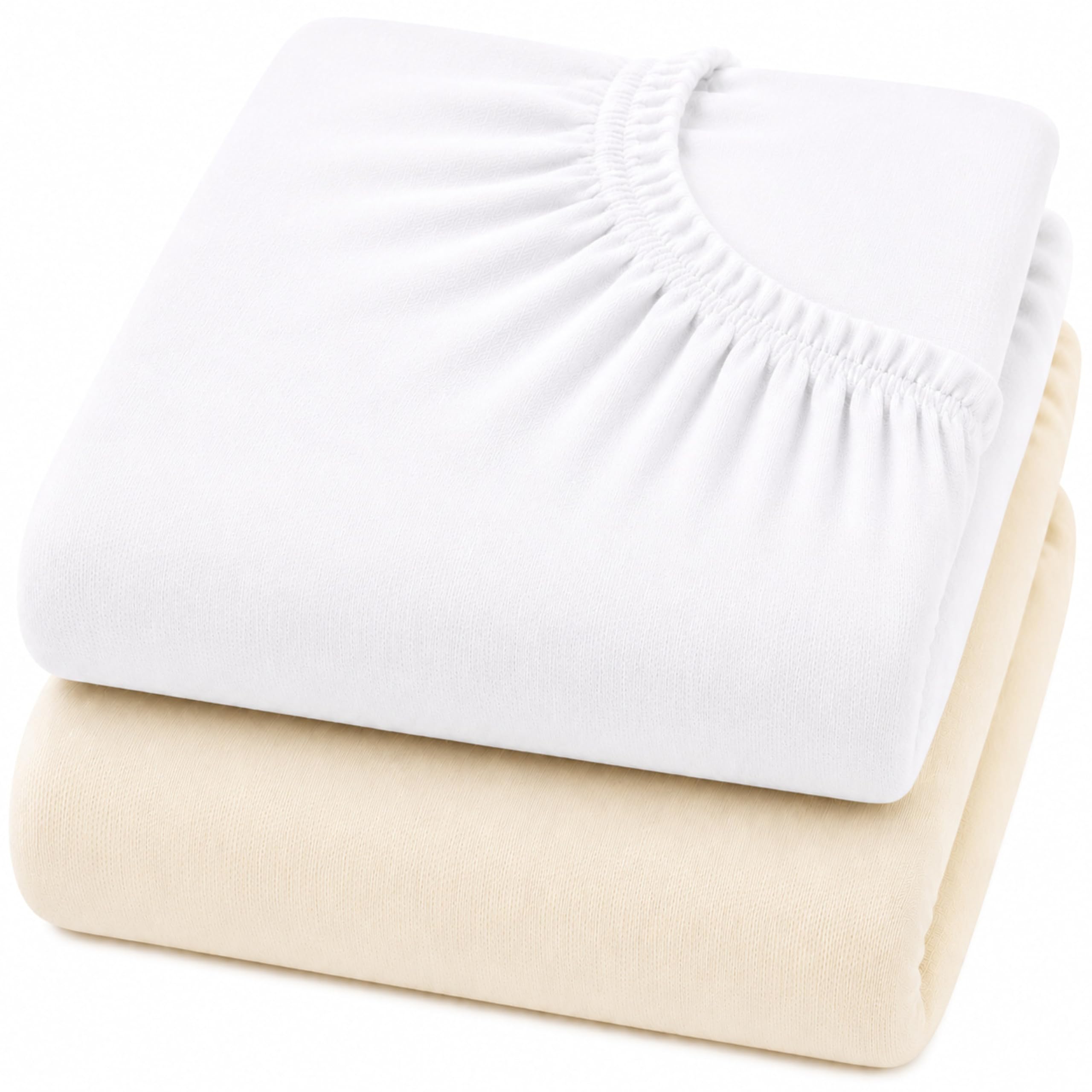 Dudu N Girlie Space Saver Cot Fitted Sheets 100x50cm – White & Cream, 2 Pack, 100% Jersey Cotton Bedding for Mini & Compact Baby Beds