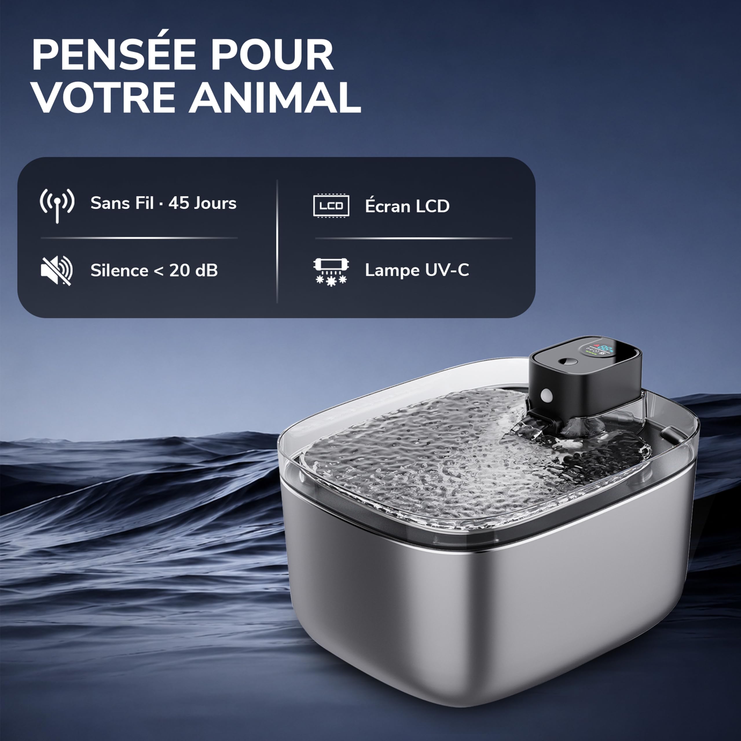 Pack Fontaine à Eau Chat INOX 5,5L + Lot de 6 Filtres de Rechange - Silencieuse, sans Fil