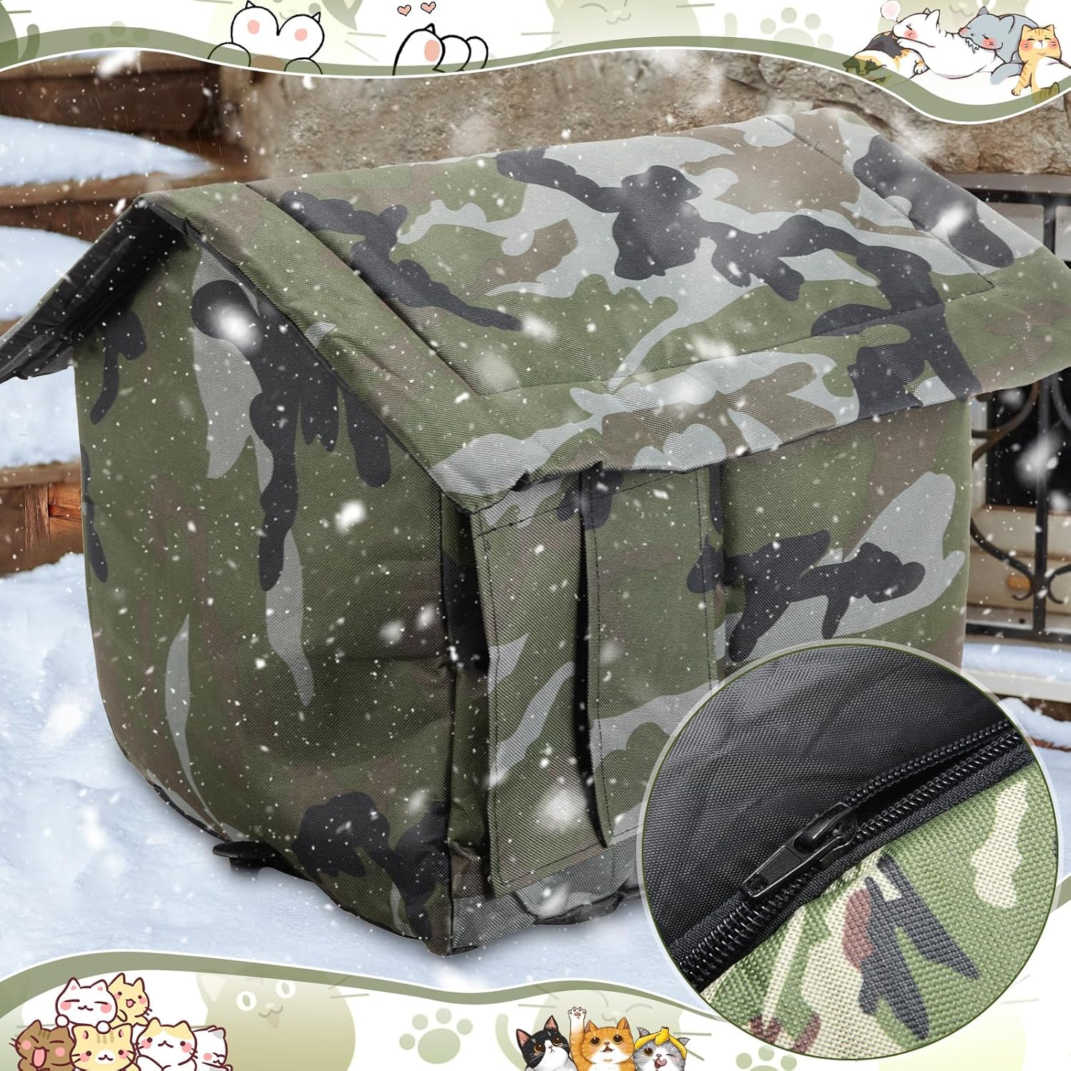 Weysat 8 Pieces Waterproof Stray Cats Shelter Warm Outdoor Cat House Foldable Pet Bed with Tent Stakes Winter Weatherproof Feral Cat Cave for Outside Stray Dog Kennel Wild Animal(Camouflage Color)